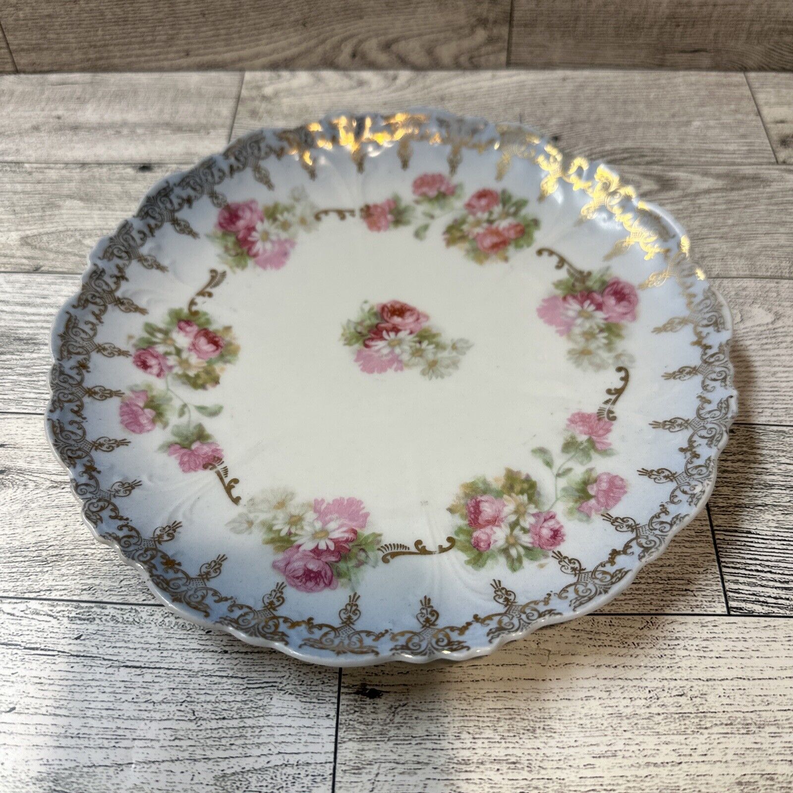 ELBOGEN Austria Floral 7.5” Salad Dessert Plate Vintage Pink Roses Gold Design