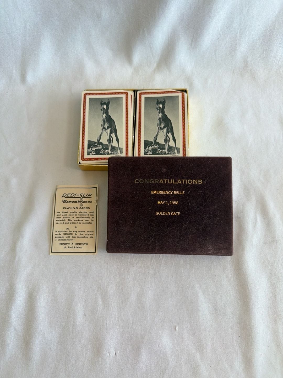 Vintage 1958 Brown & Bigelow Redi-Slip Remembrance Horse-Themed Double Deck Play
