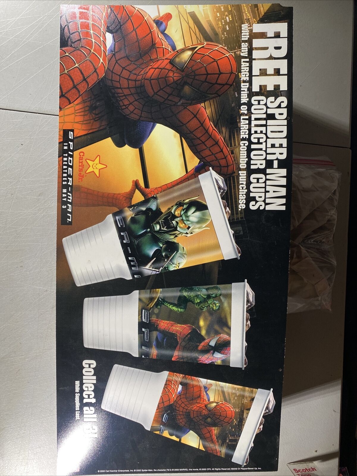 2002 Carl’s Jr. | Spider-Man | In Store Hanging Advertisement Signage | 12”x25”
