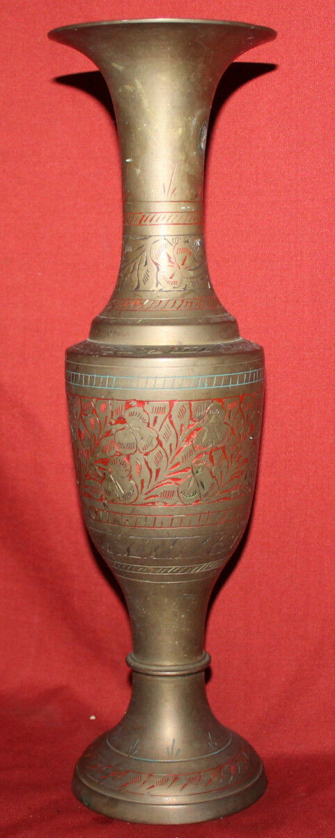 Vintage Floral Engraved Bronze Vase