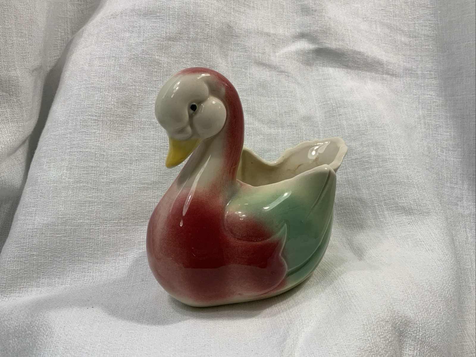 Vintage USA 1950’s Mauve & Green Swan Ceramic Art Pottery Planter