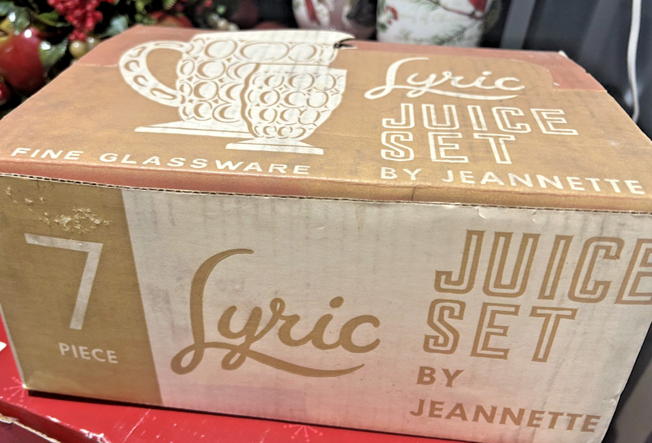 Vintage Jeannette Lyric Juice Set 7 Piece NOS in Original Box – Mid Century Glas