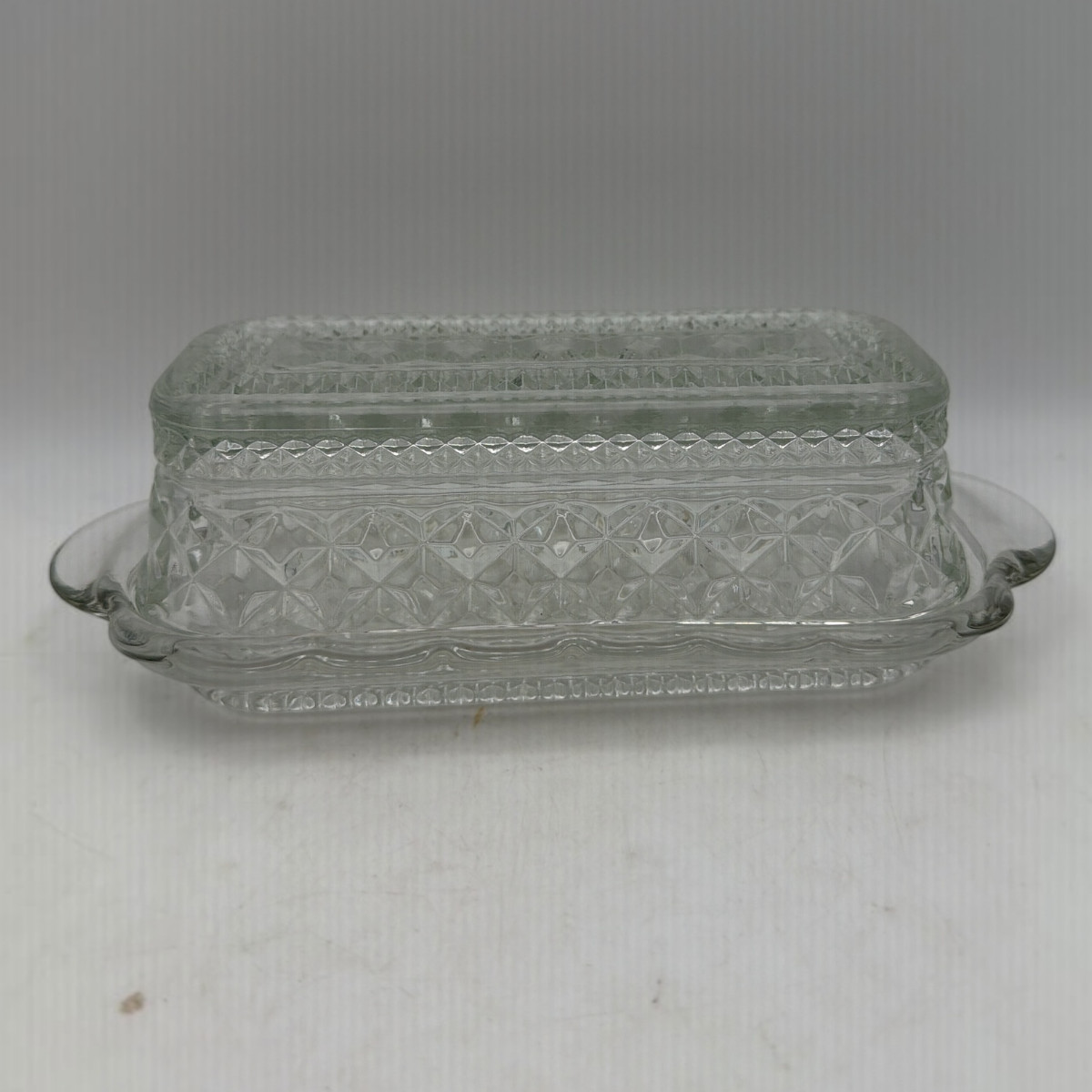 Anchor Hocking Wexford Glass Covered Butter Dish Diamond Point Pattern EUC Anchor Hocking Wexford Glass Covered Butter Dish Diamond Point Pattern EUC
