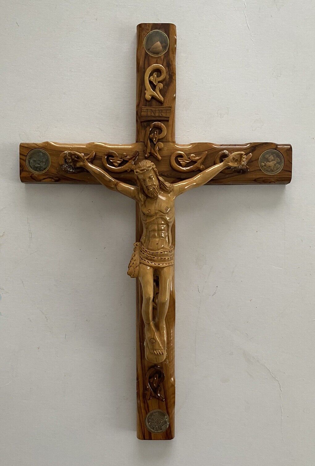 Large Olive Wood? Wall Cross Crucified Hand Made Jerusalem Holy Land Blessing