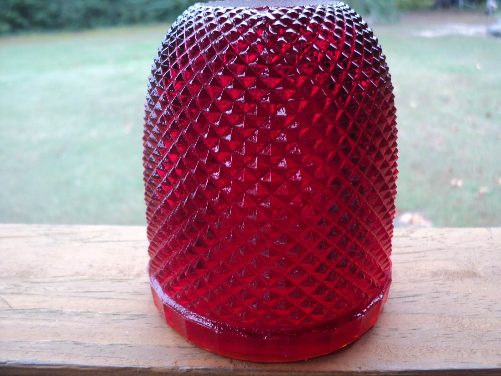 Vintage  Glass Ruby Red Diamond Point Fairy Lamp- -  TOP SHADE ONLY