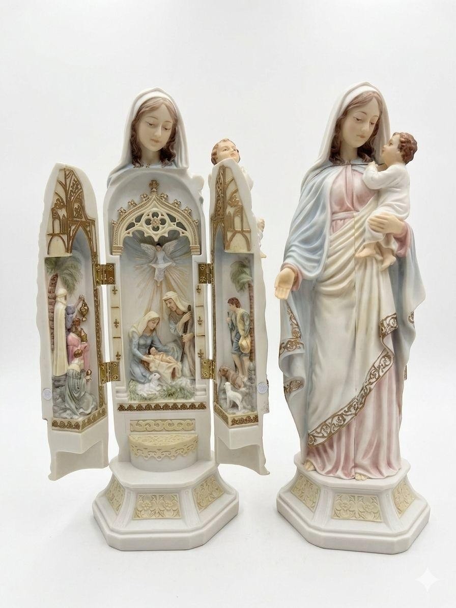 HOLY LAND Big Open Nativity Virgin Mary Triptych