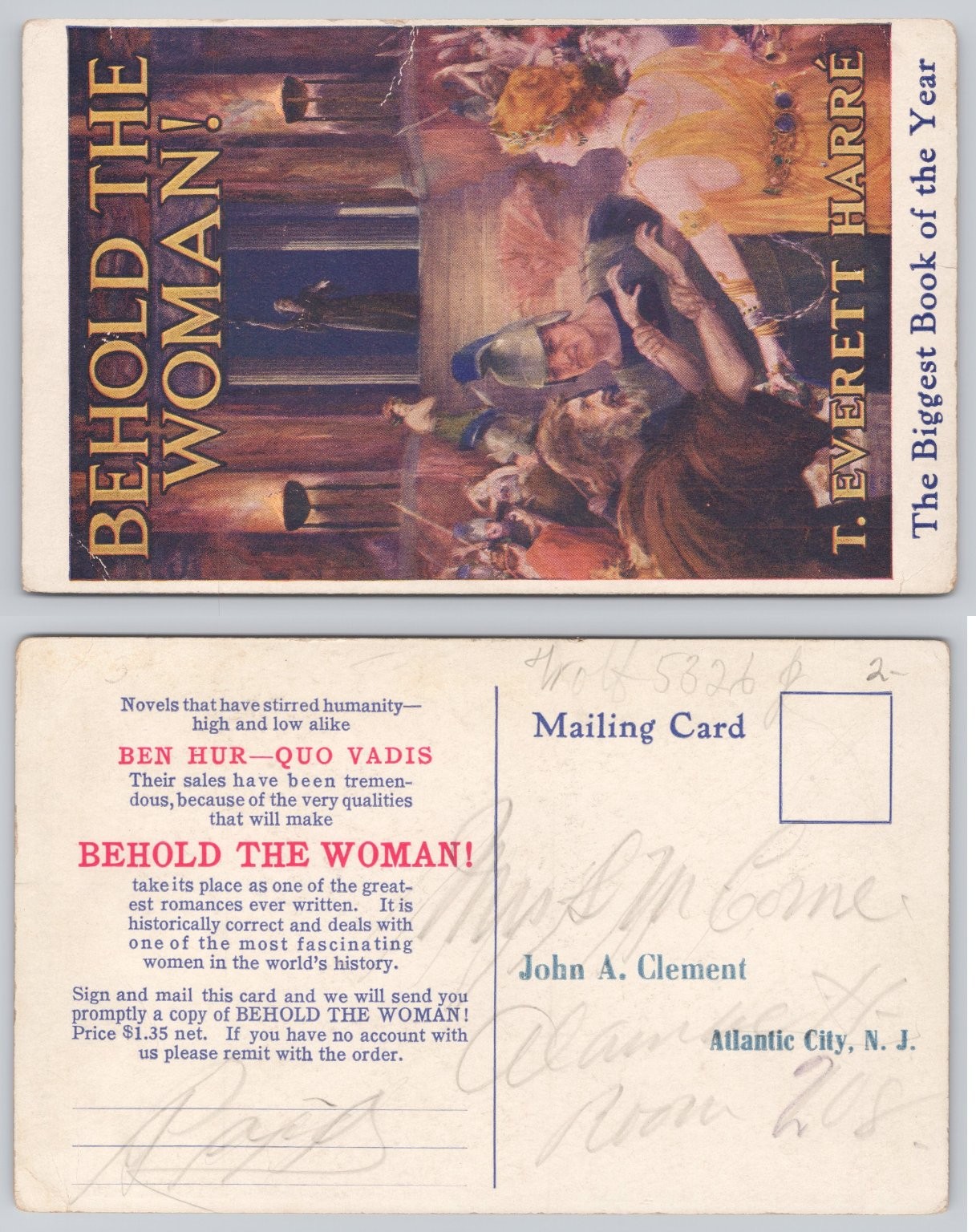 BEHOLD THE WOMAN T. Everett Harré Book Advertising Postcard Atlantic City NJ
