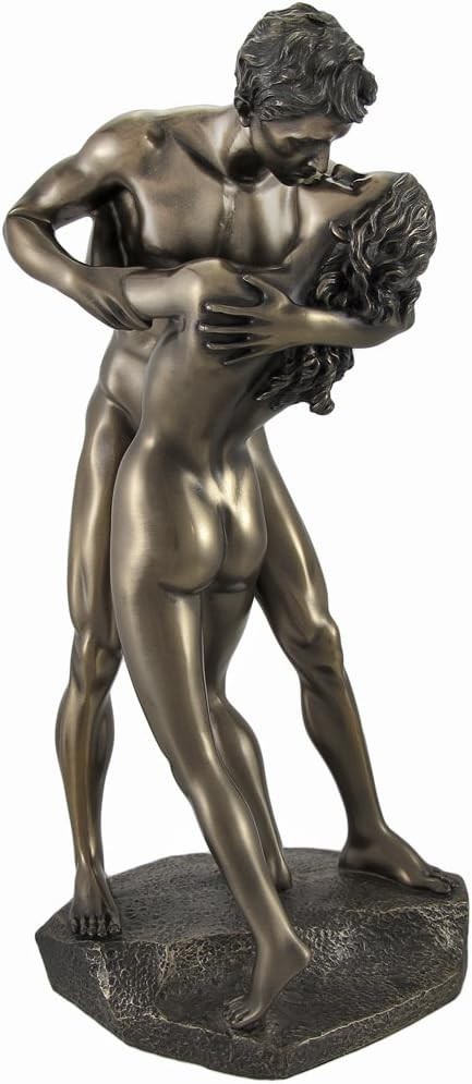 Bronzed Nude Lovers in a Passionate Embrace Sharing a Kiss Statue Veronese Desig