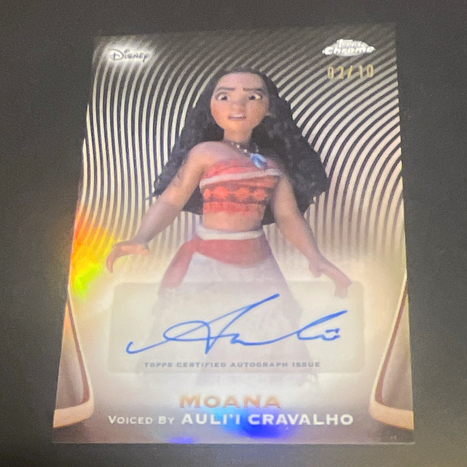 Topps 2025 Disney Chrome Moana AA-AC Auli'i Cravalho Blk Sapphire Auto 02/10
