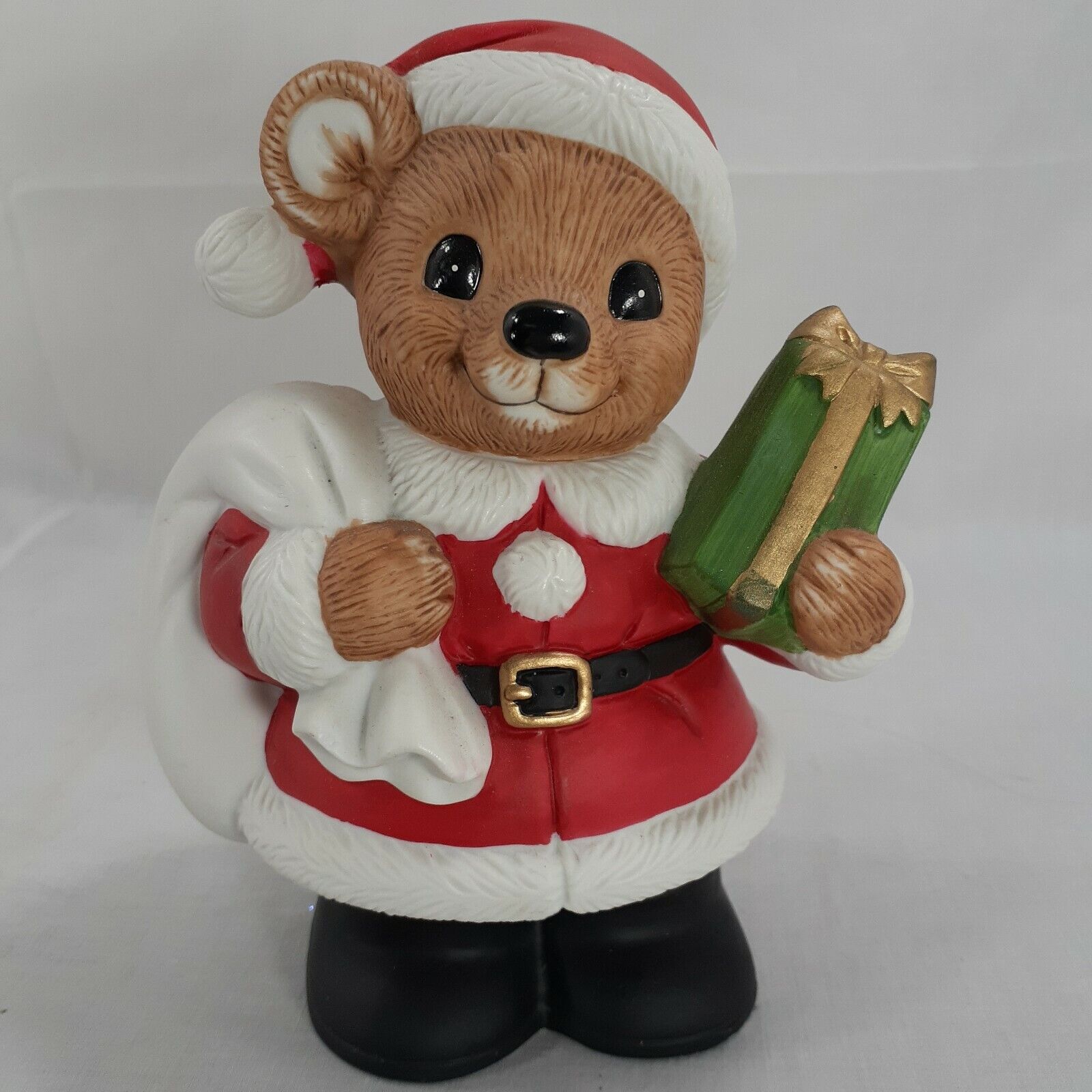  Christmas Santa Bear Bank by Homeco Holding Sack Of Gifts and Wrapped Gift