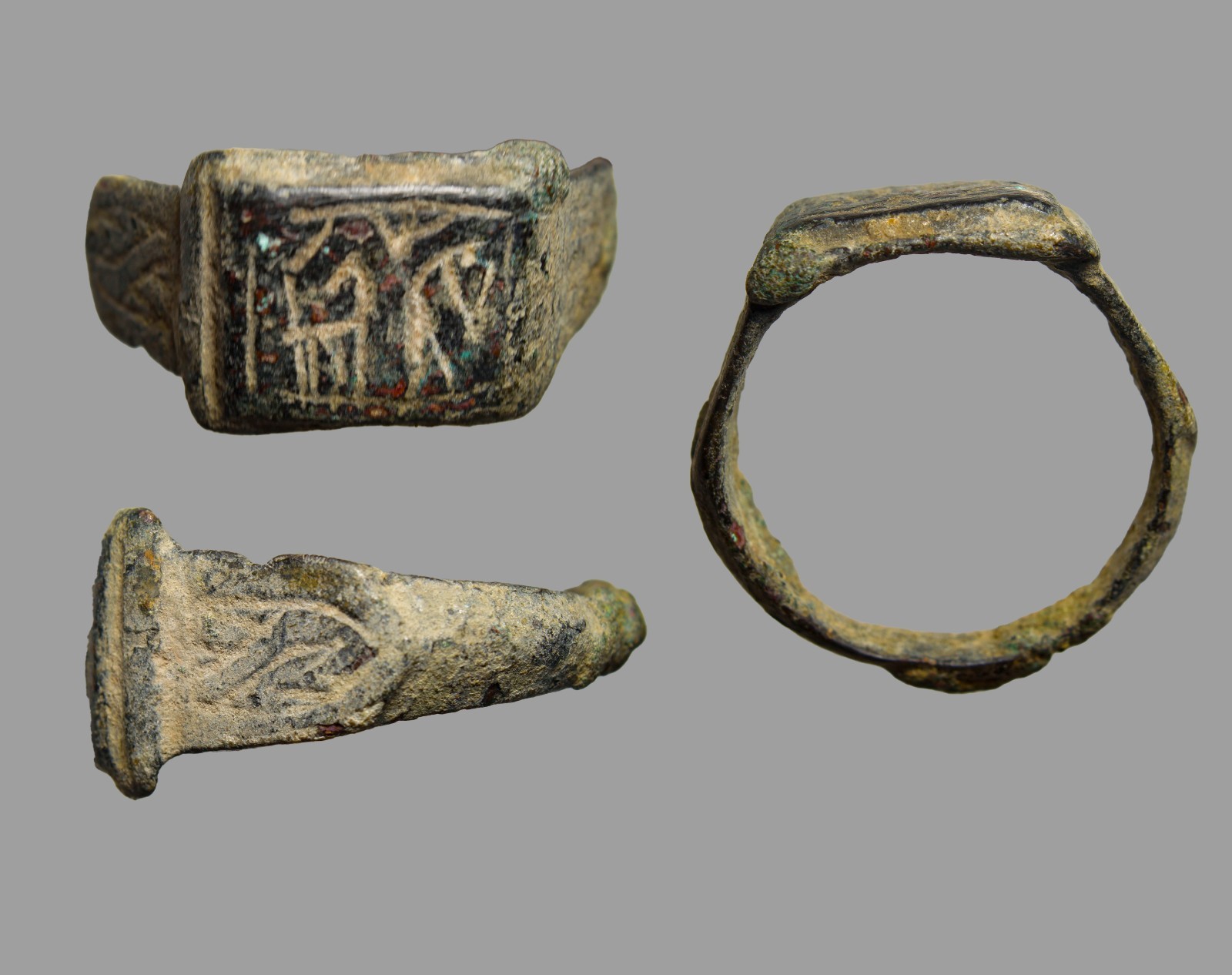 Ancient Hellenistic Bronze Signet Ring Horse Scene Size 7.5  Authentic Ancient