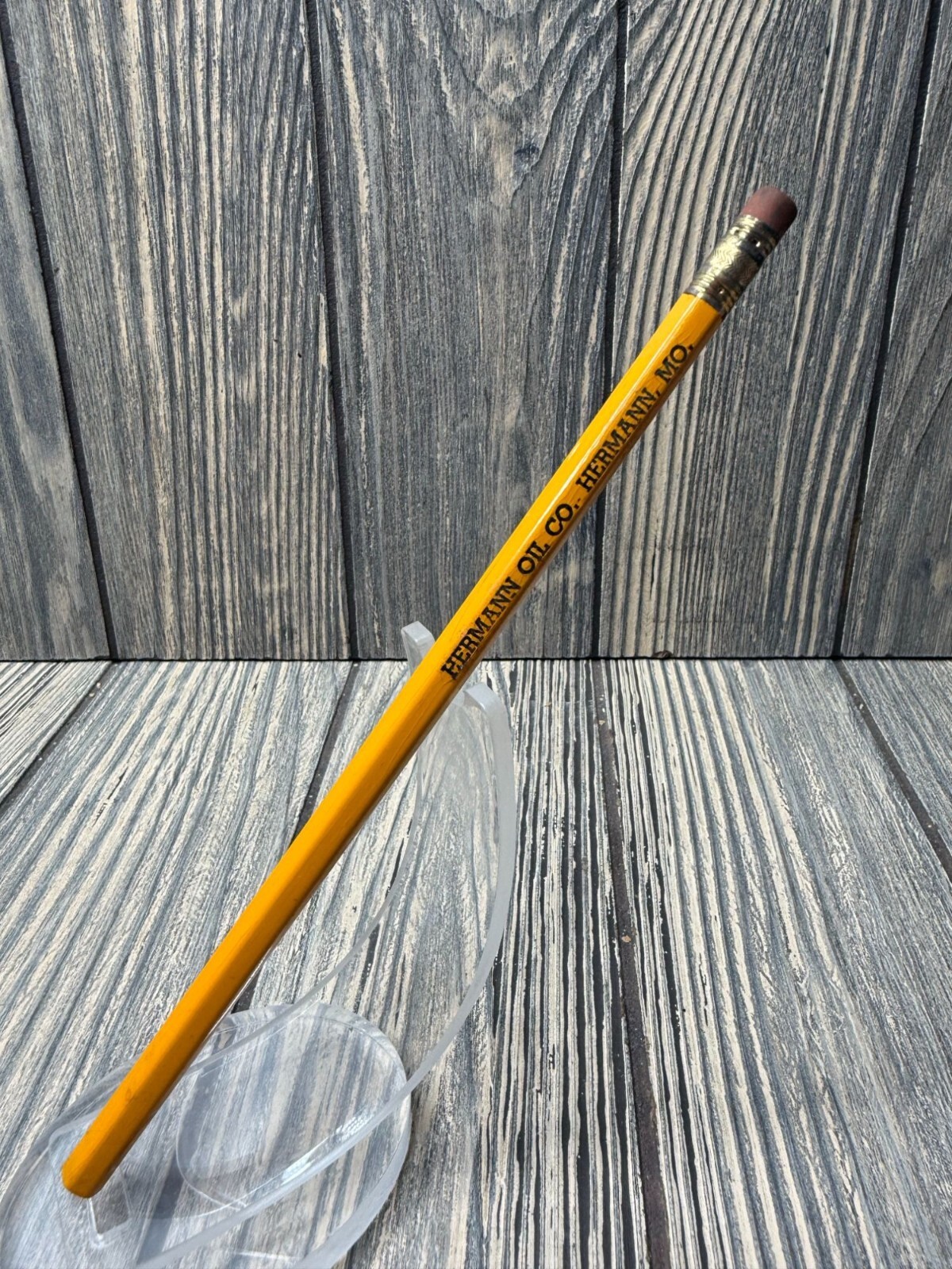 Vintage Hermann Oil Co. Promotional Yellow Wooden Pencil With Eraser Vintage Hermann Oil Co. Promotional Yellow Wooden Pencil With Eraser