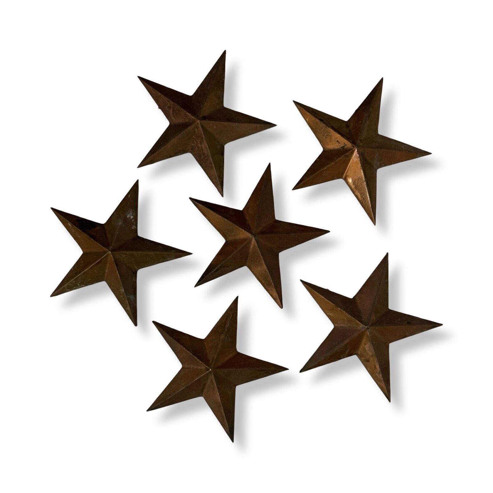 Antique Solid Brass 5-Point Stars Set of 6 - Late 19th - Early 20th C.
