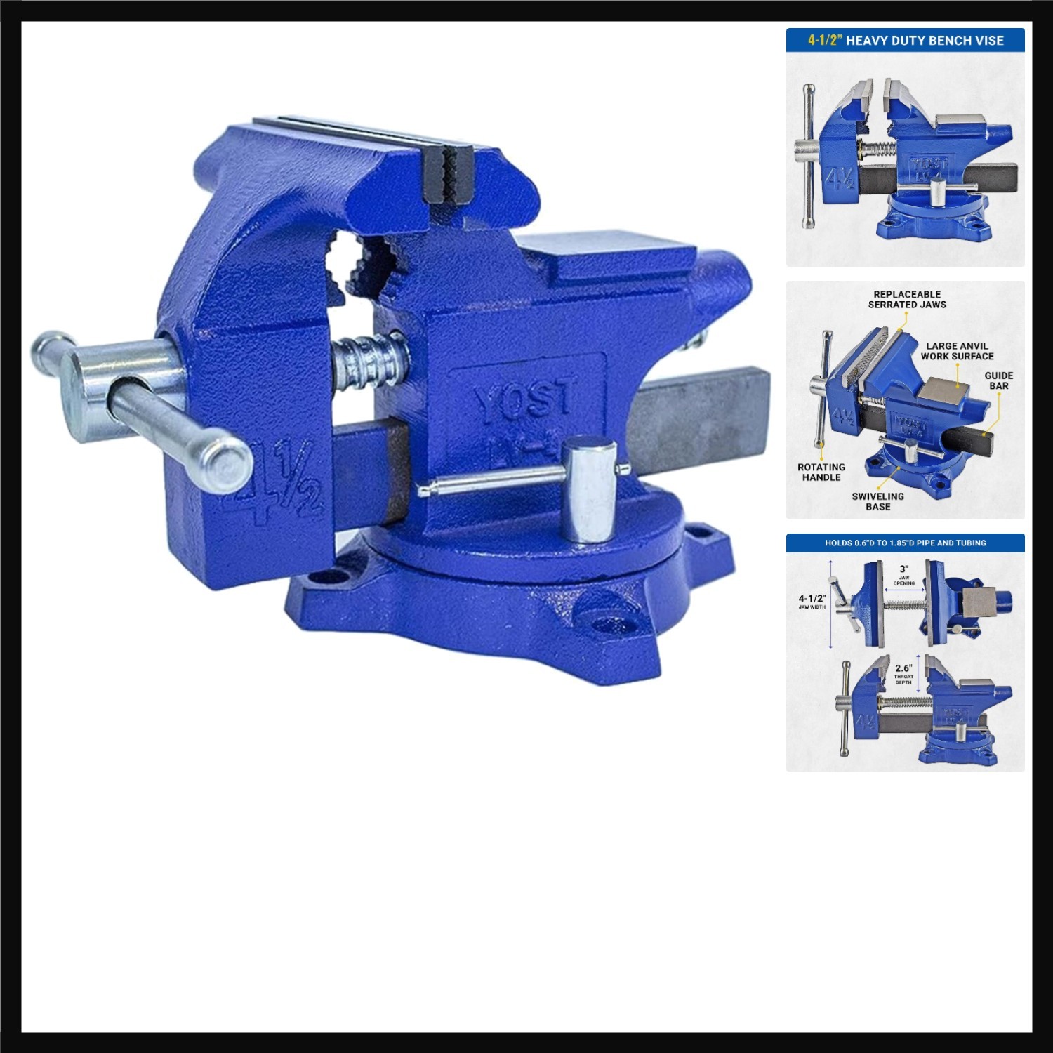 Durable Cast Iron Home Vise with 240-Degree Swivel and 3-Inch Jaw Opening