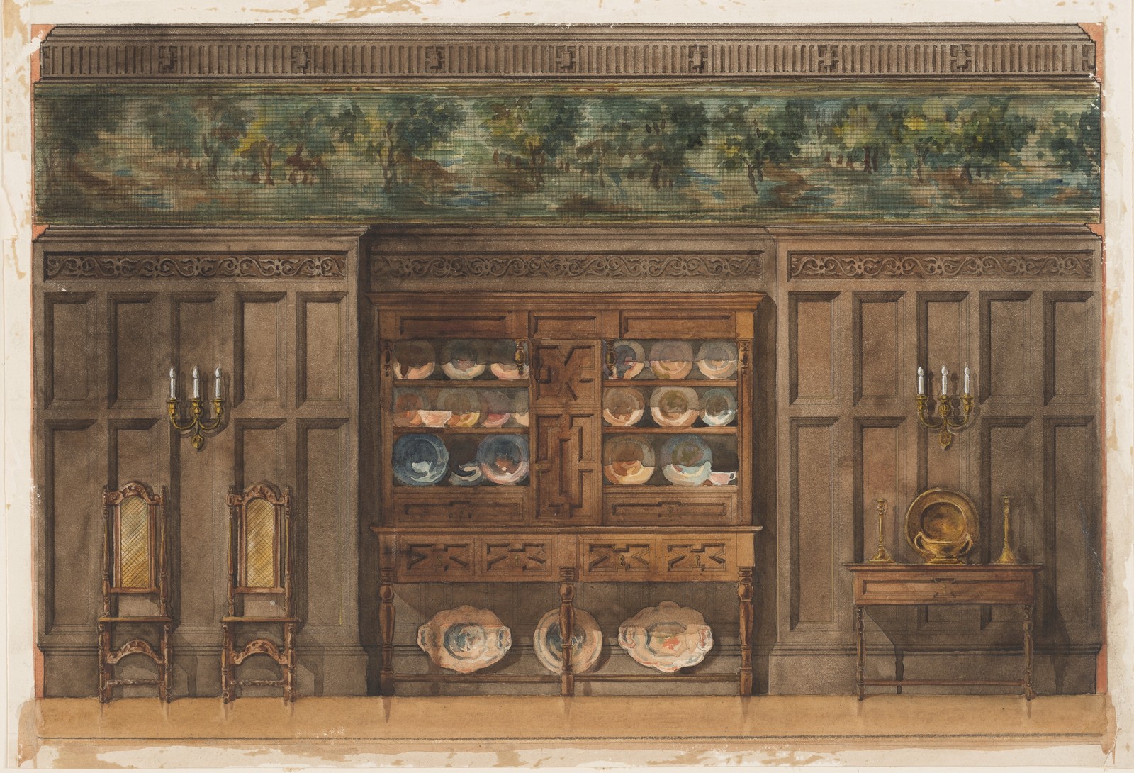 Izabel M. Coles Vintage 1910s Dining Room Elevation Wall Art Reprint