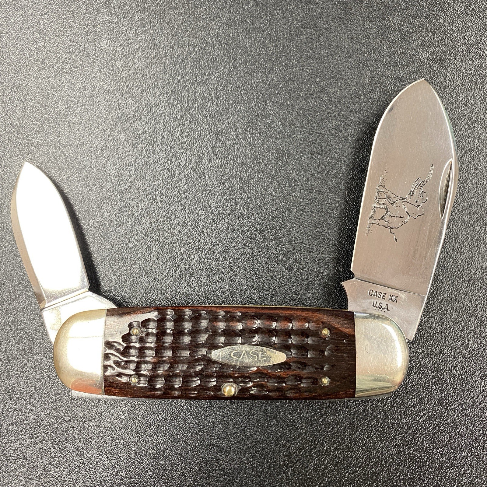 Vintage 1976 Case XX 6250 Elephant Toe Pocket Knife - 4 Dot Bull Elephant Etch