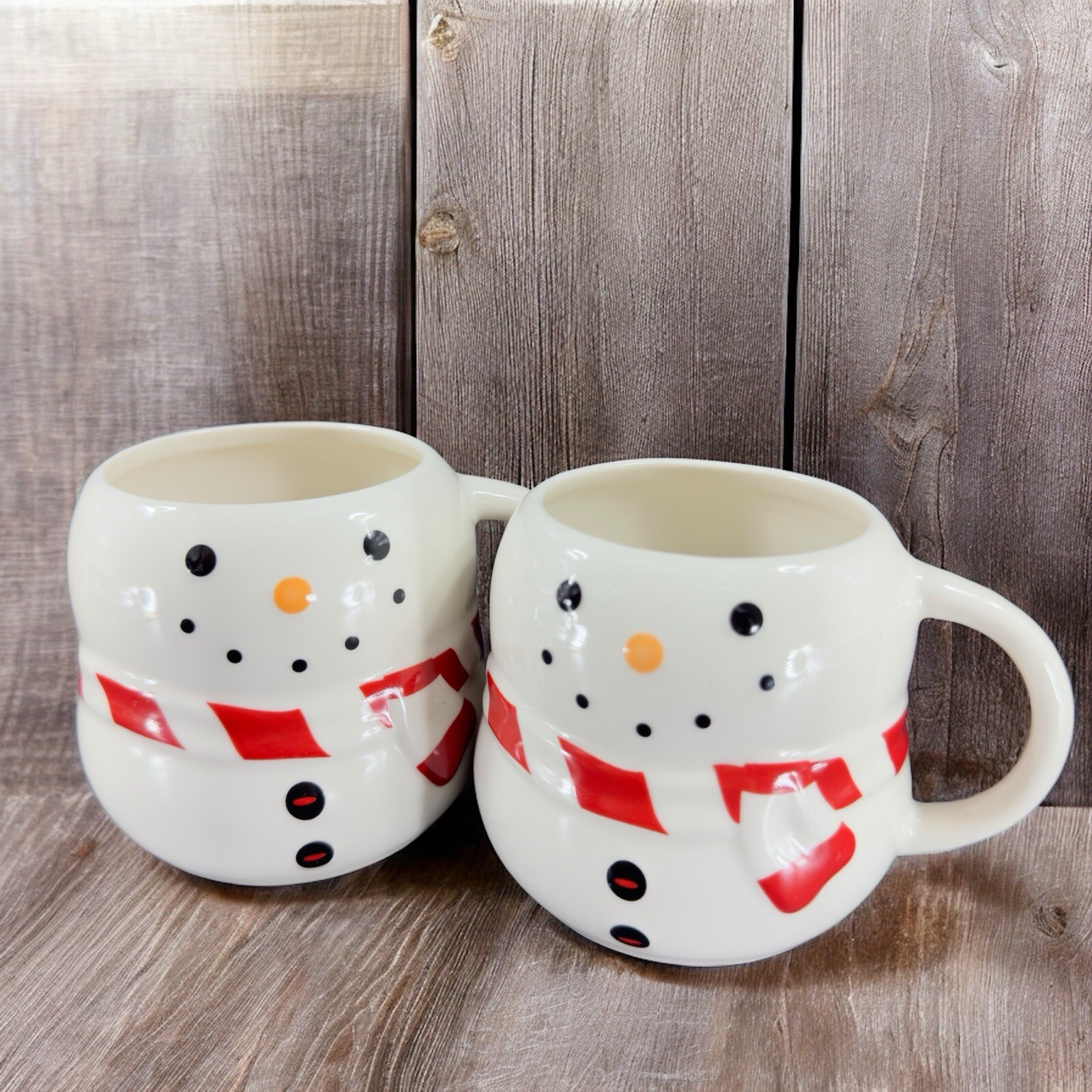 Williams Sonoma Bonjour Snowman Ceramic Coffee Mug Cup Holiday Mug Set 2 VTG