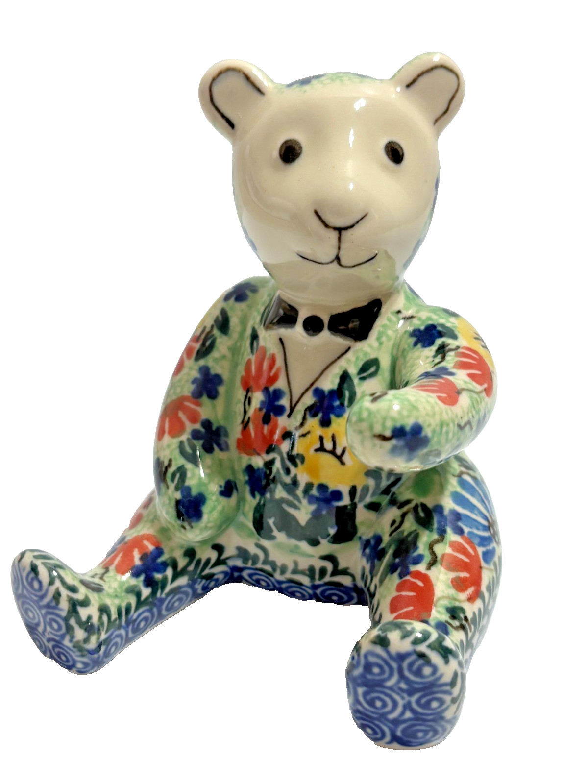 Vintage Unikat Poland Pottery Teddy Bear Figurine Signed Starzyk 2022 Porcelain