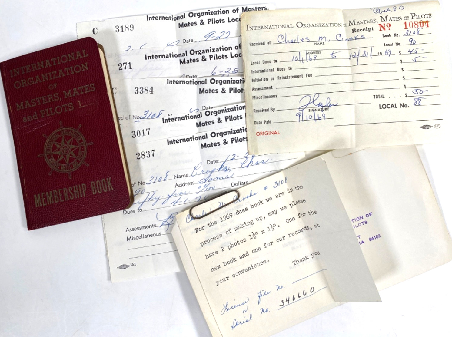 1959-70 INTERNATIONAL ORGANIZATION OF MASTERS, MATES & PILOTS membership papers