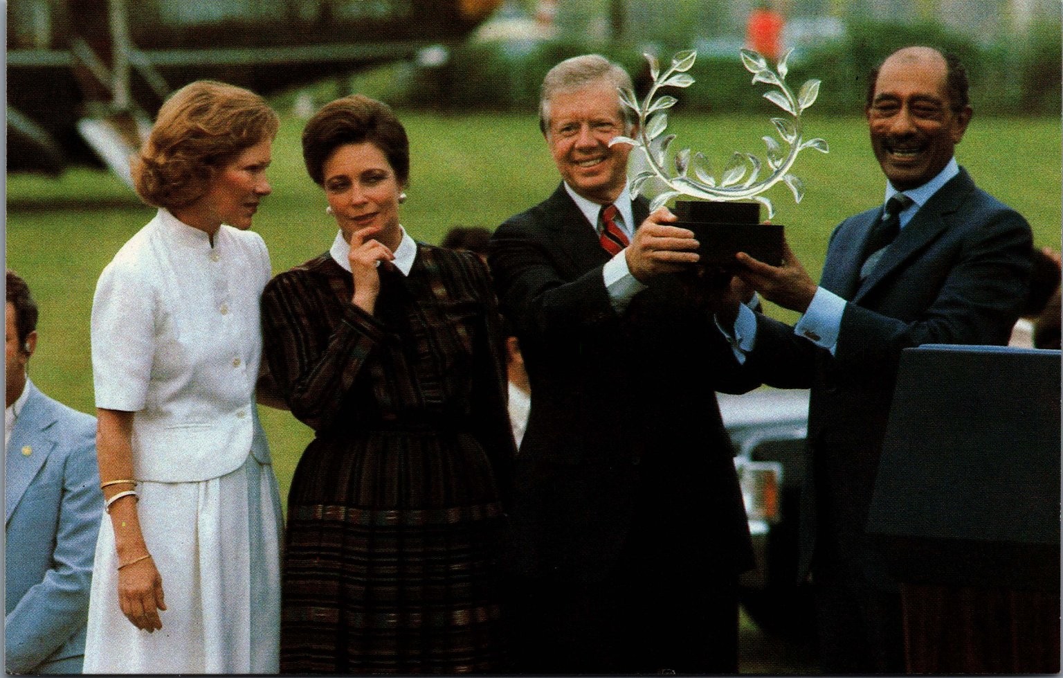 Anwar Sadat Jimmy Carter Jihan Rosalynn Plains GA 1981 Postcard