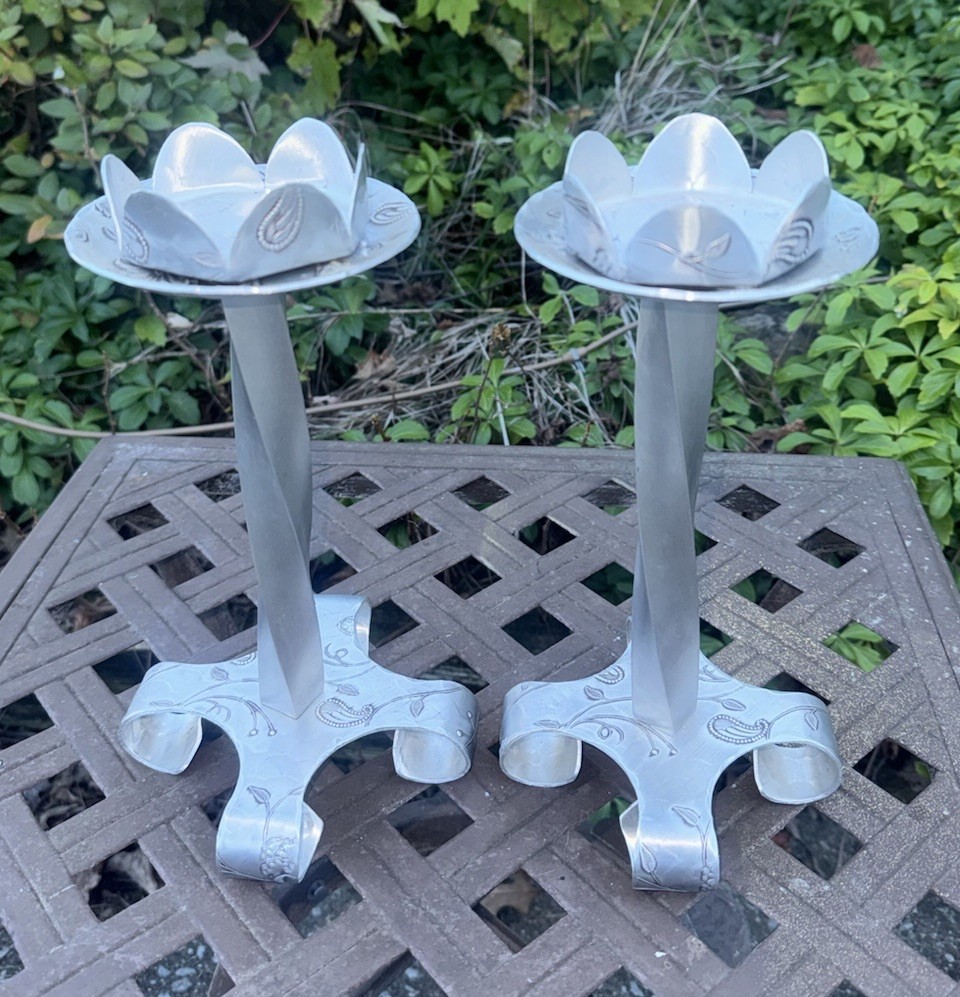 PAIR OF WENDELL AUGUST FORGE HAND FORGED CANDLESTICKS CHRISTMAS HOLIDAYS   