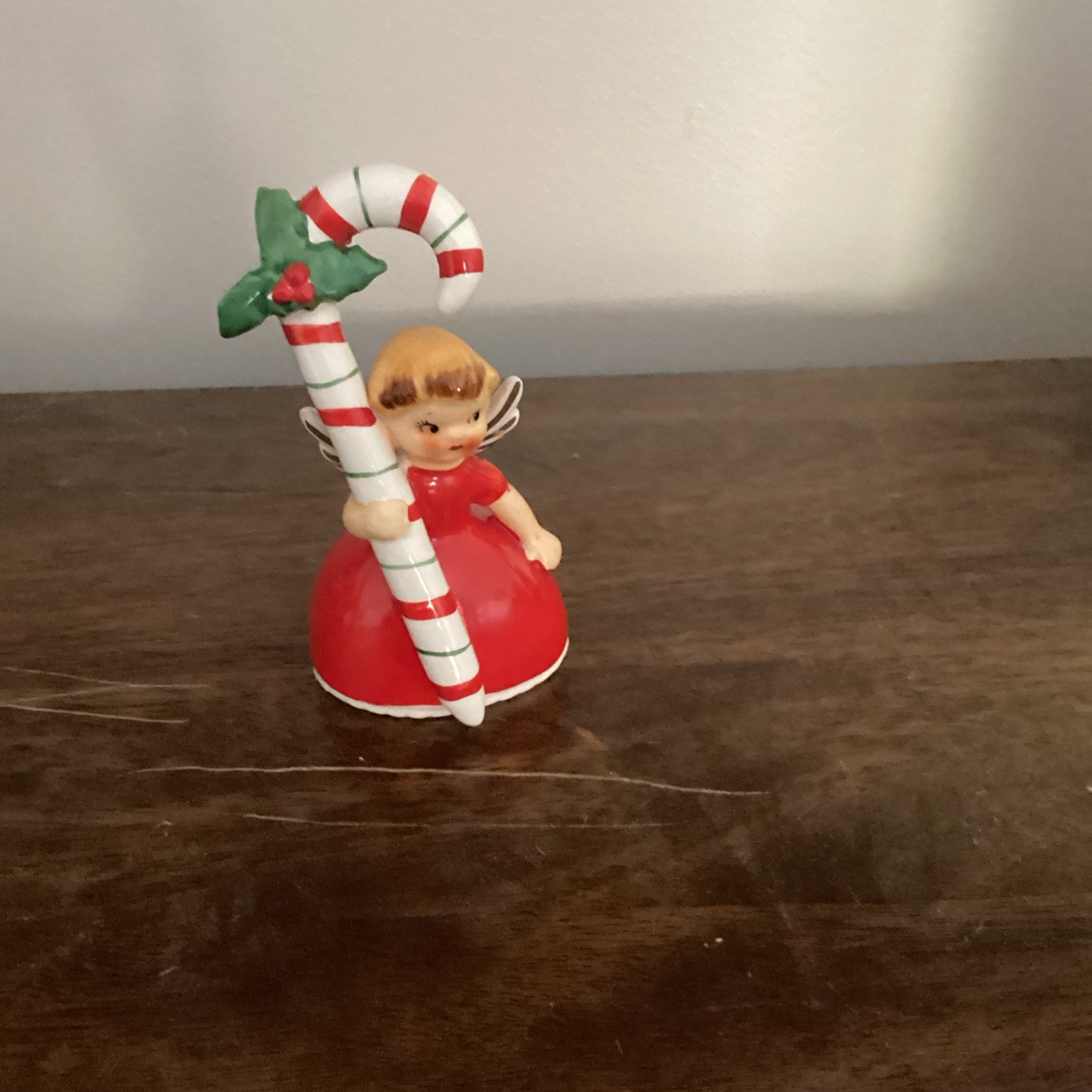 Vintage 1956 Napco Ceramic Christmas Bell Angel Blonde Hair Candy Cane 3BX2239