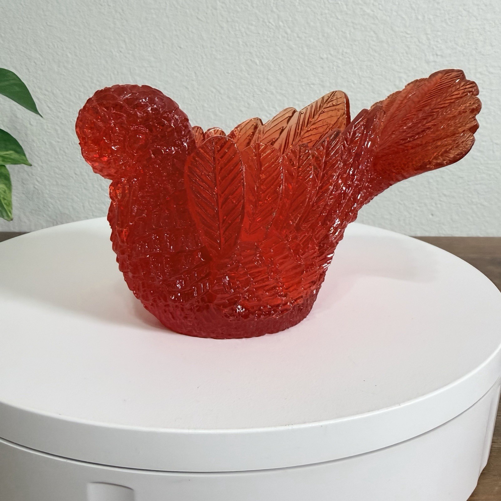 Vintage 1960's Charmwick Red Lucite Bird Candle Holder