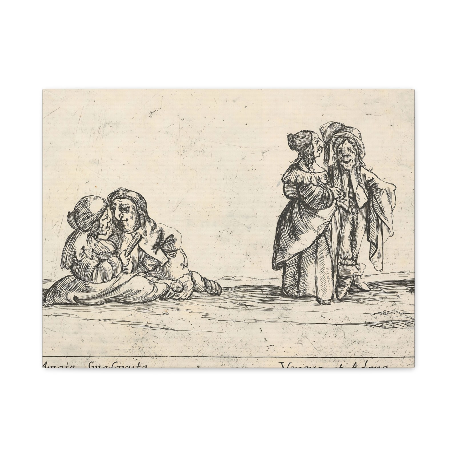Agostino Mitelli II - Callot figures; two seated dwarf lovers - Canvas Wall Art