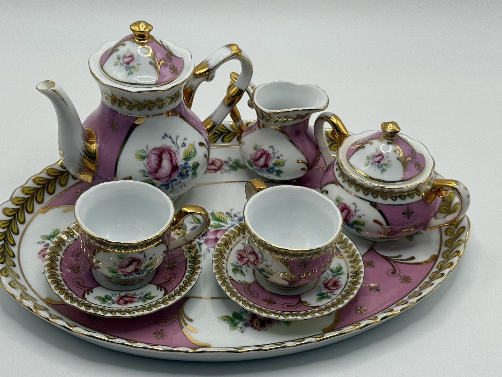 Vintage MINATURE 10-Piece Victoria’s Garden Porcelain Tea Set *RARE* Vintage MINATURE 10-Piece Victoria’s Garden Porcelain Tea Set *RARE*
