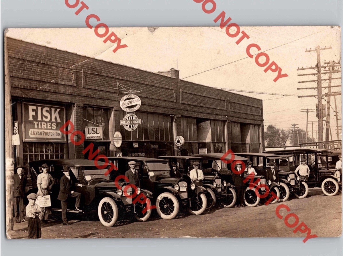 c1924 JB Van Preter Fisk Tires Store Cars Red Crown EAST ALTON Illinois IL RPPC