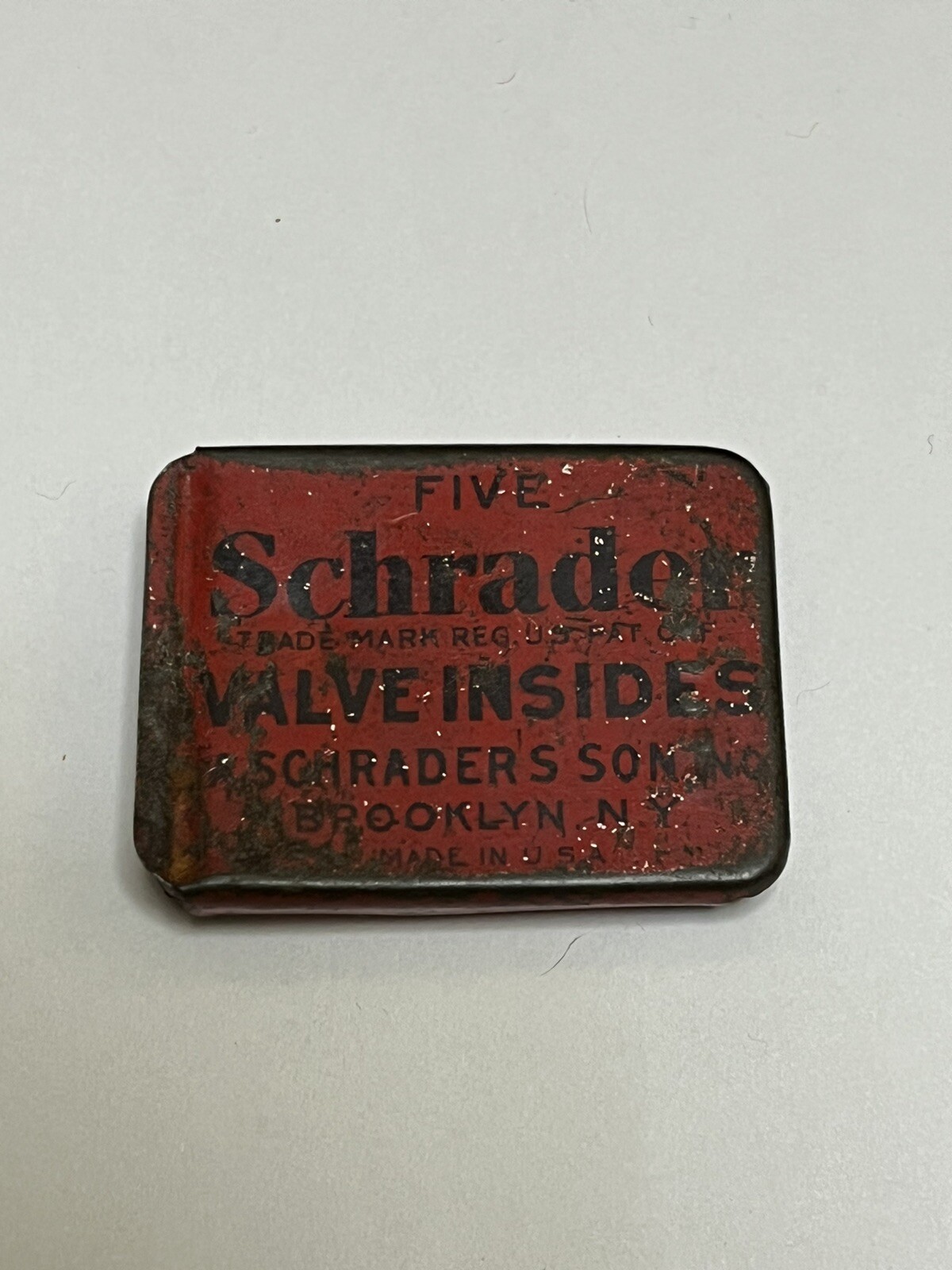 Antique 1920-30s Schrader Valve Insides Small Tin with Valves