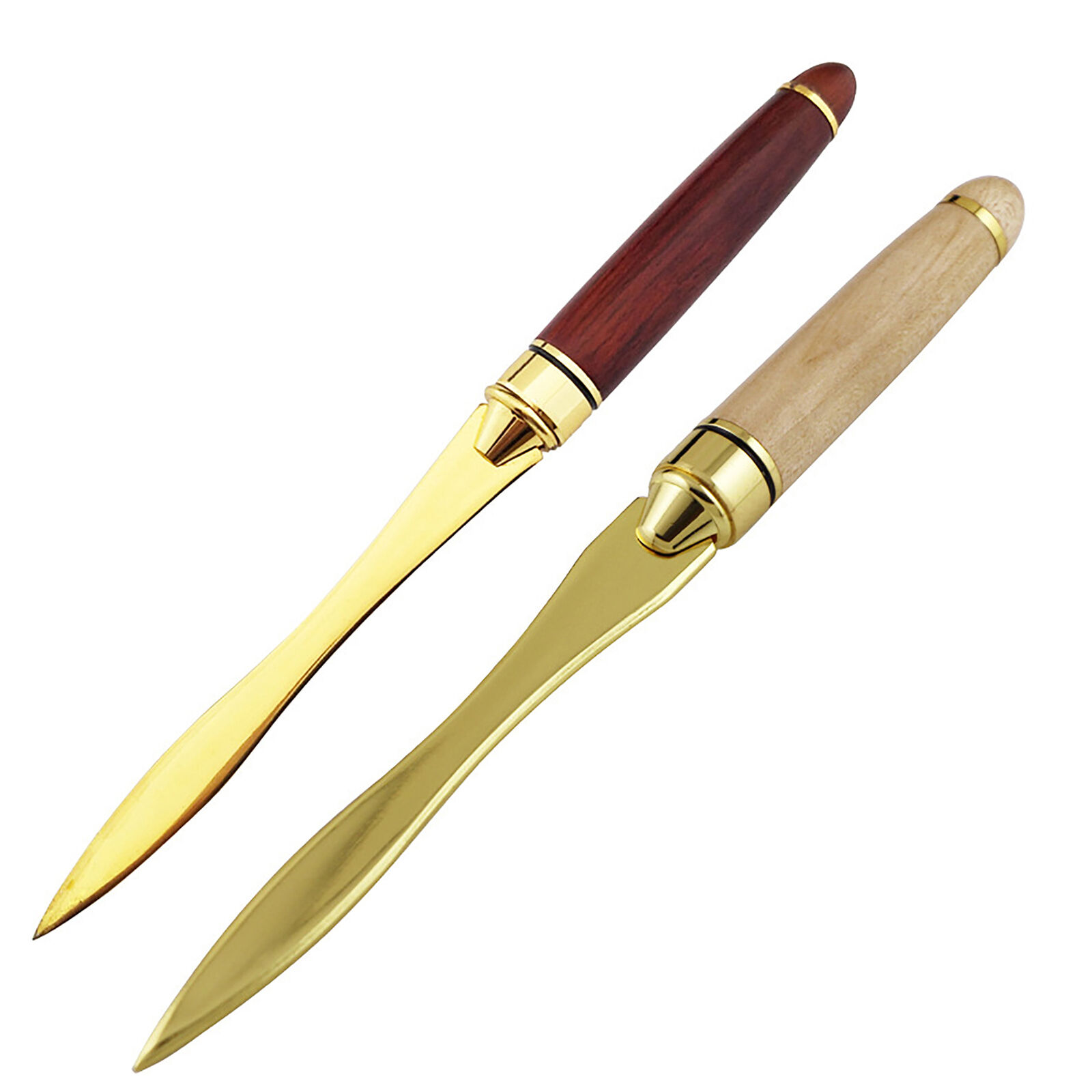 Wood Handle Letter Opener Stainless Steel Cut Paper Blunt Knives Redwood Colored