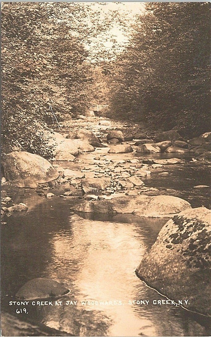 RPPC Stony Creek New York Creek Scene at Jay Woodward's early 1900s