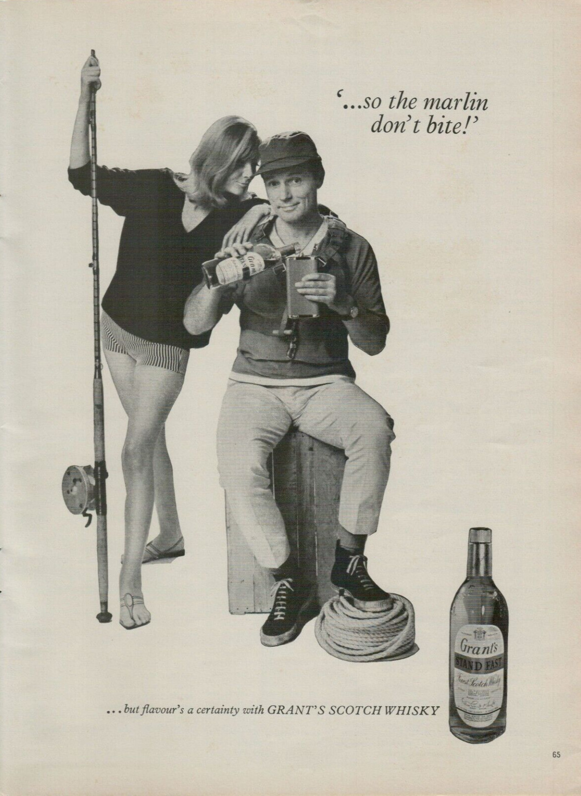 1966 Grant\'s Scotch Whisky Marlin Don\'t Bite Fishing Pole Model VINTAGE PRINT AD