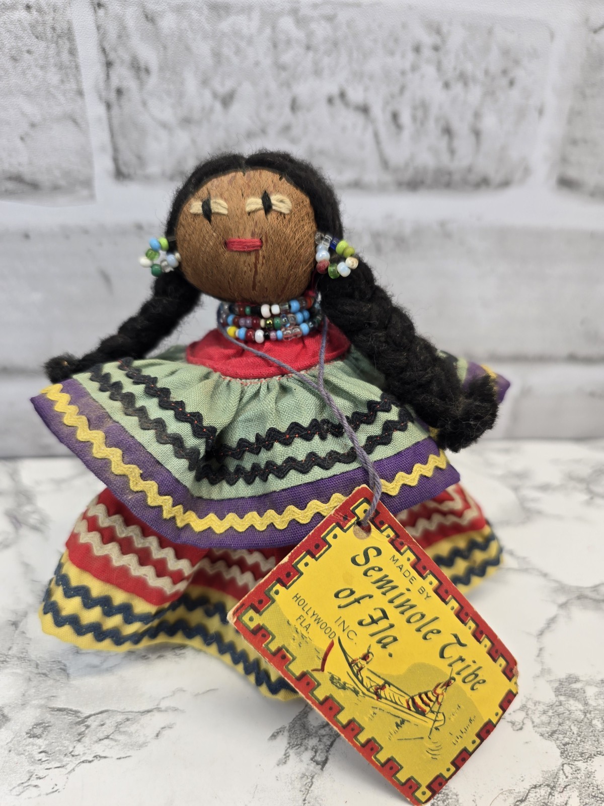 Vintage Handcrafted Native American Seminole Palmetto Husk Doll. 5” With Tags