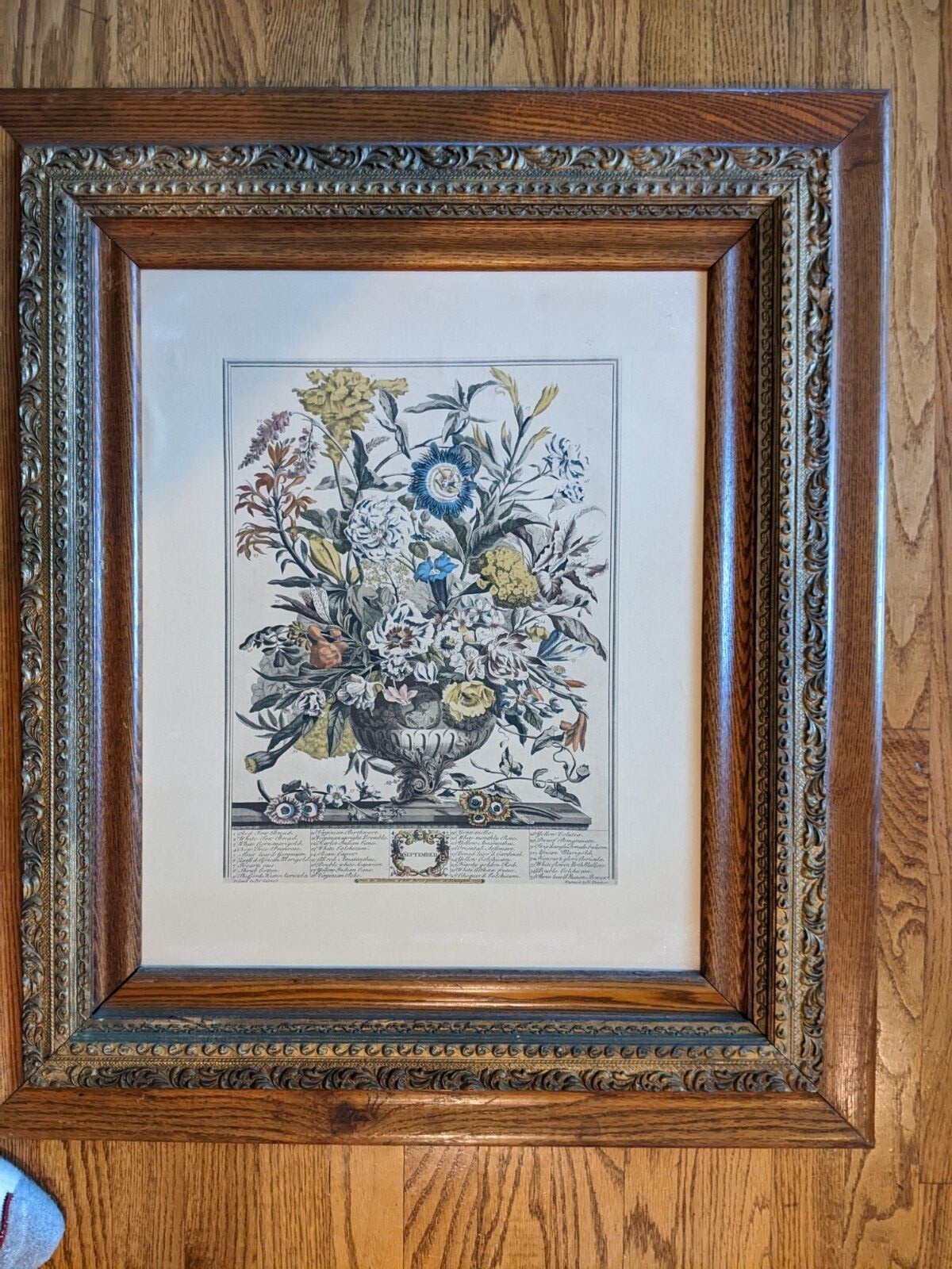 Antique Print “September”, Rob Gardiner on Board in Plaster/Wood Frame 