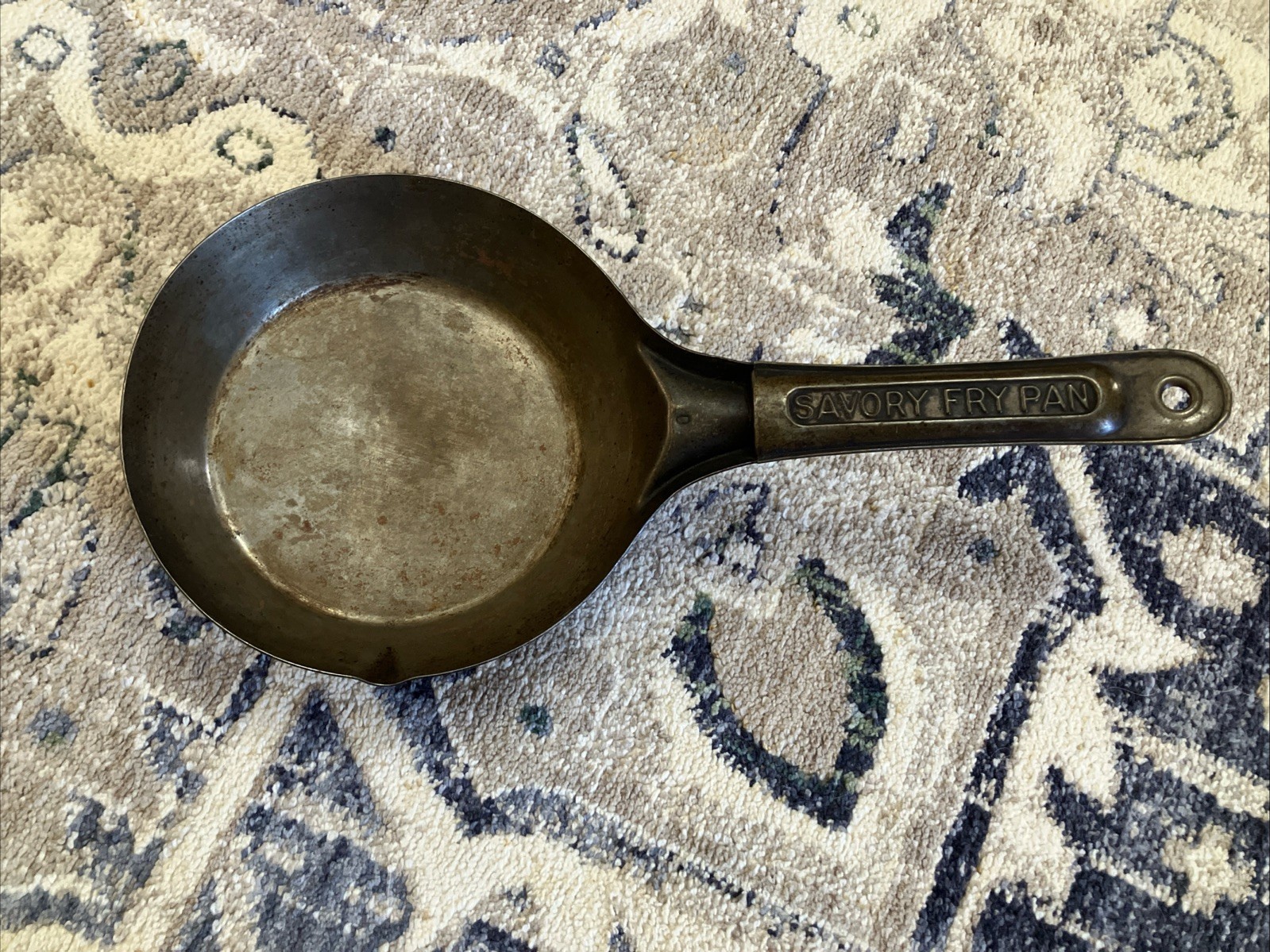 Vtg Savory Fry Pan Cowboy Skillet Pressed Steel As Found Approx 7.5” Top Dia