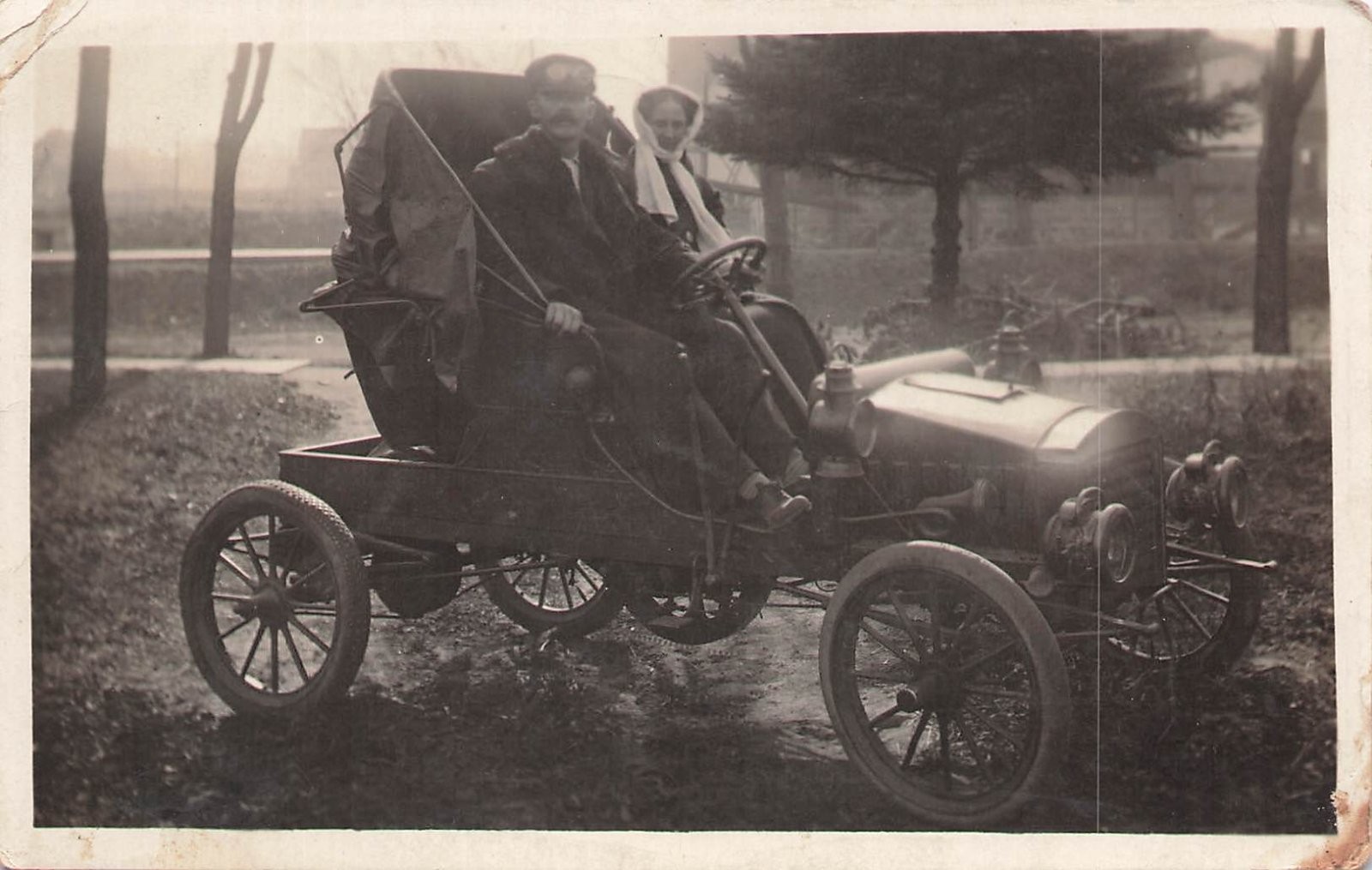 ID\'d RPPC Man Woman Couple Driving Posing in Early Automobile Car Postcard