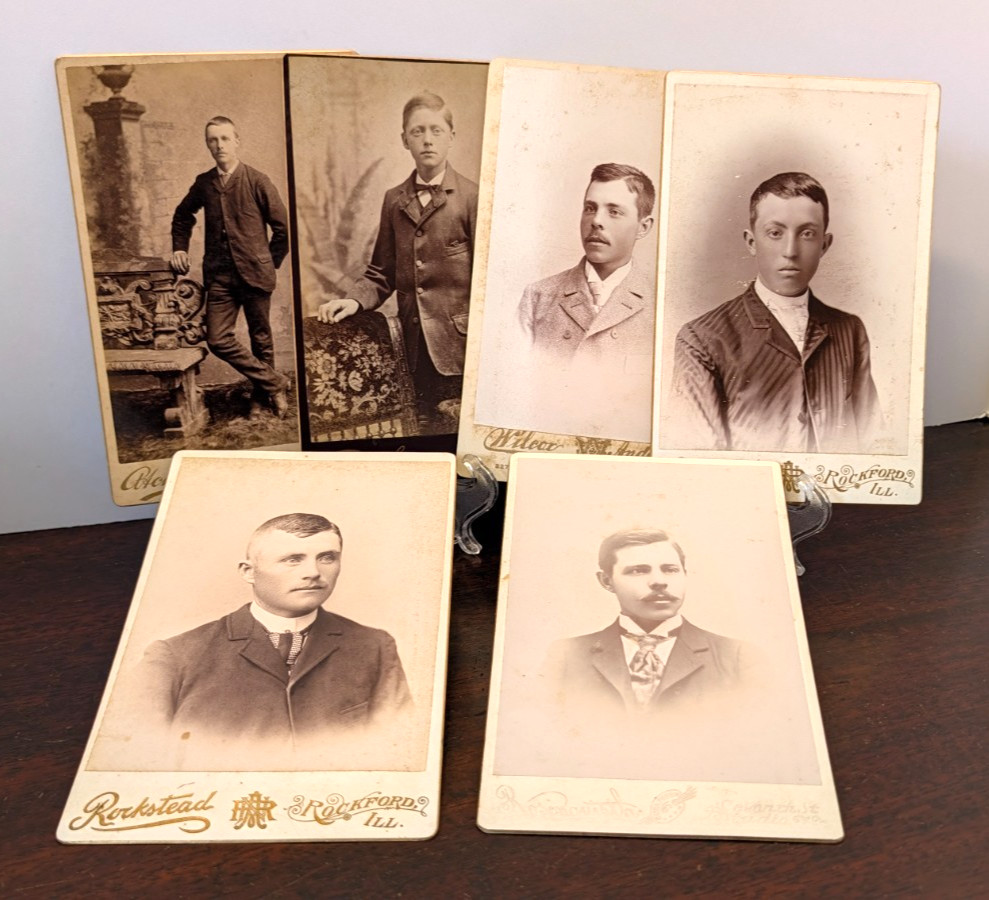 Lot of 6 Antique Cabinet Card Photos Men Rockford Illinois IL Victorian Portrait