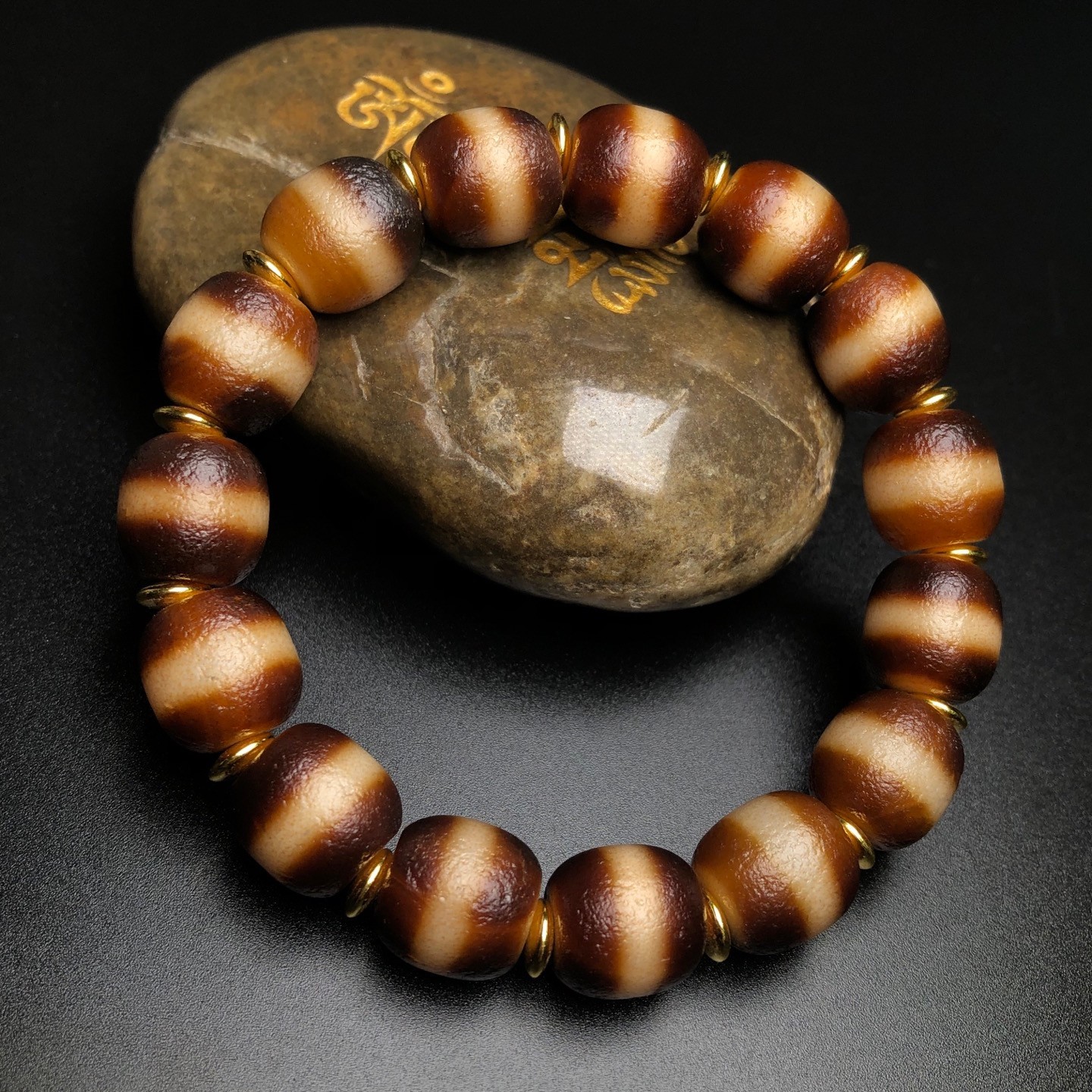 Rare Tibetan Buddhism Agate 1 Line Medicine Man Dzi Beads Amulet Bracelet G850