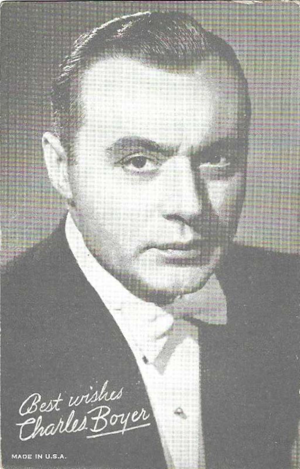 EXHIBIT CO. ARCADE ACTOR CARD 1940's CHARLES BOYER RARE, POPULAR CARD
