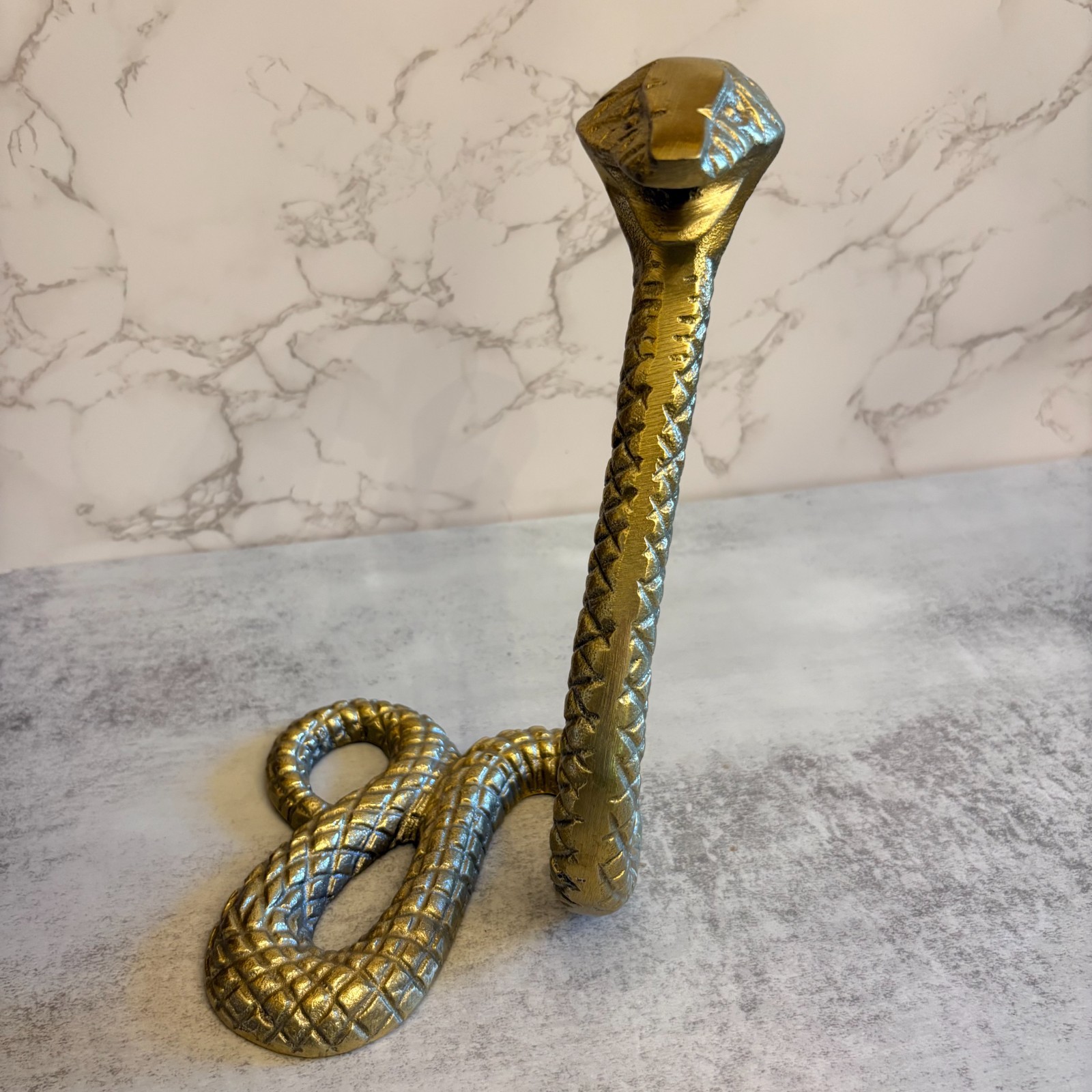 Gold Aluminum Cobra Snake Sculpture Figurine Coiled Serpent 9
