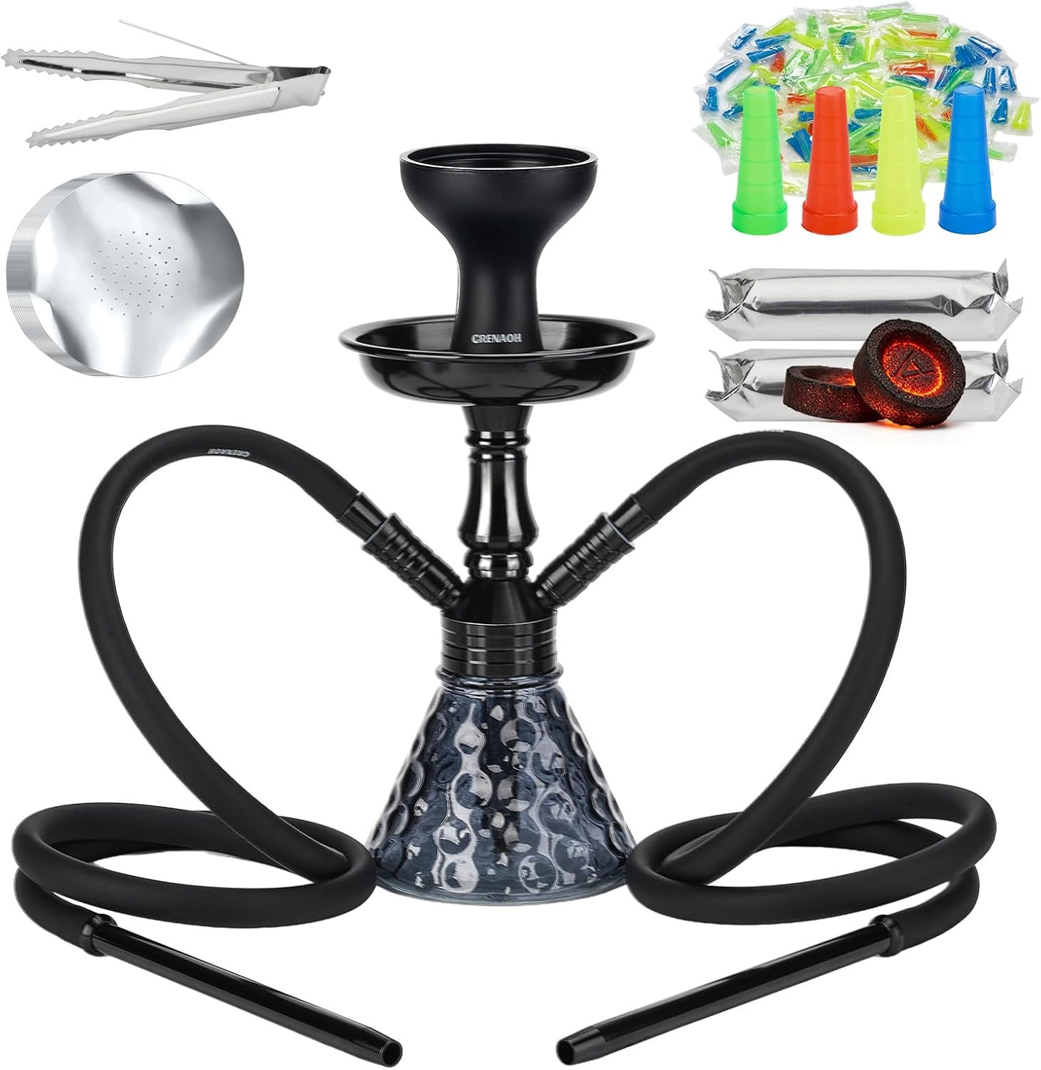 Hookah Set with Everything 2 Hose - Premium Mini Hookah Portable Shisha Set with