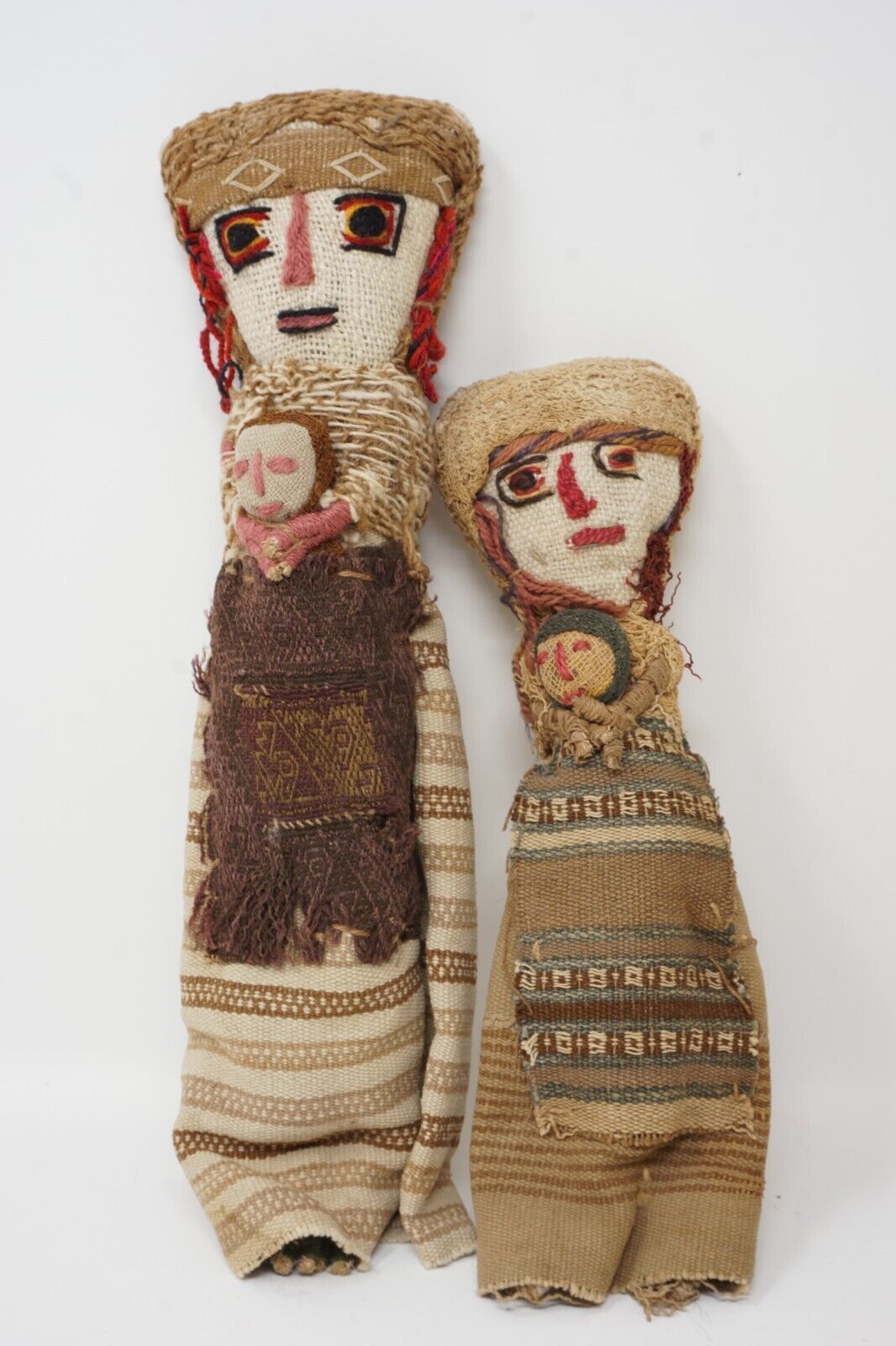 2 Vintage Chancay Mother With Child Burial Doll Textile Peruvian Folk Art 