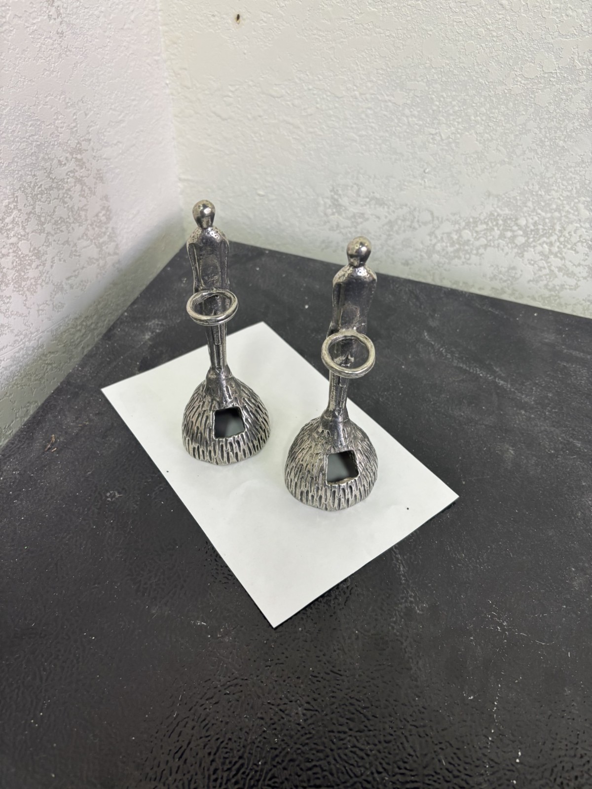 Pair of Patrick Meyer Brutalist Pewter Candle Holders 6.5\