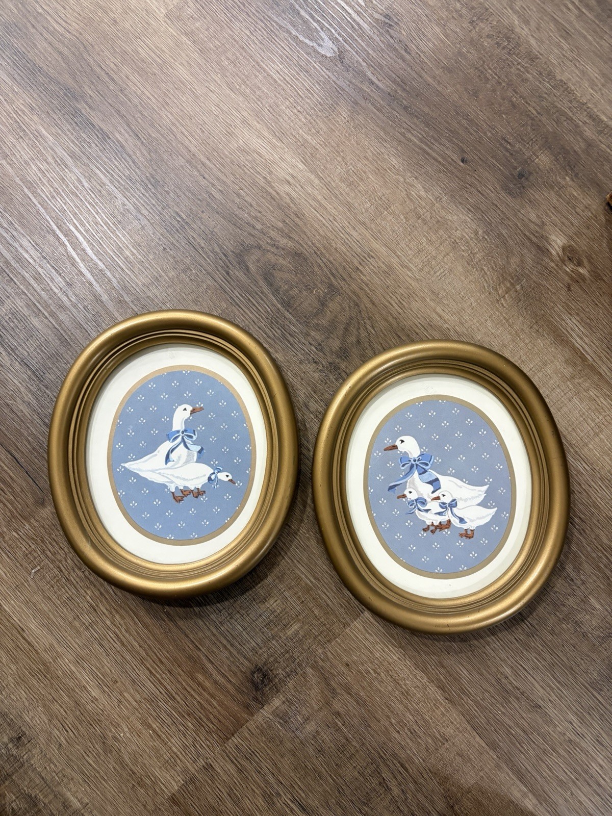 1986 Homco Country Blue Ribbon Geese Wall Art Set Of 2 Vintage