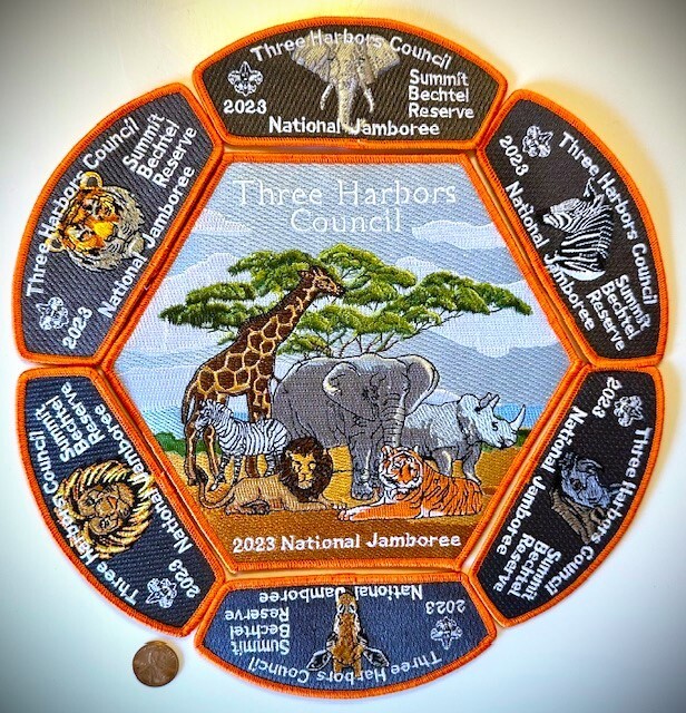 BSA THREE HARBORS COUNCIL OA KANWA THO 636  2023 JAMBOREE 7-PATCH CSP JSP SET