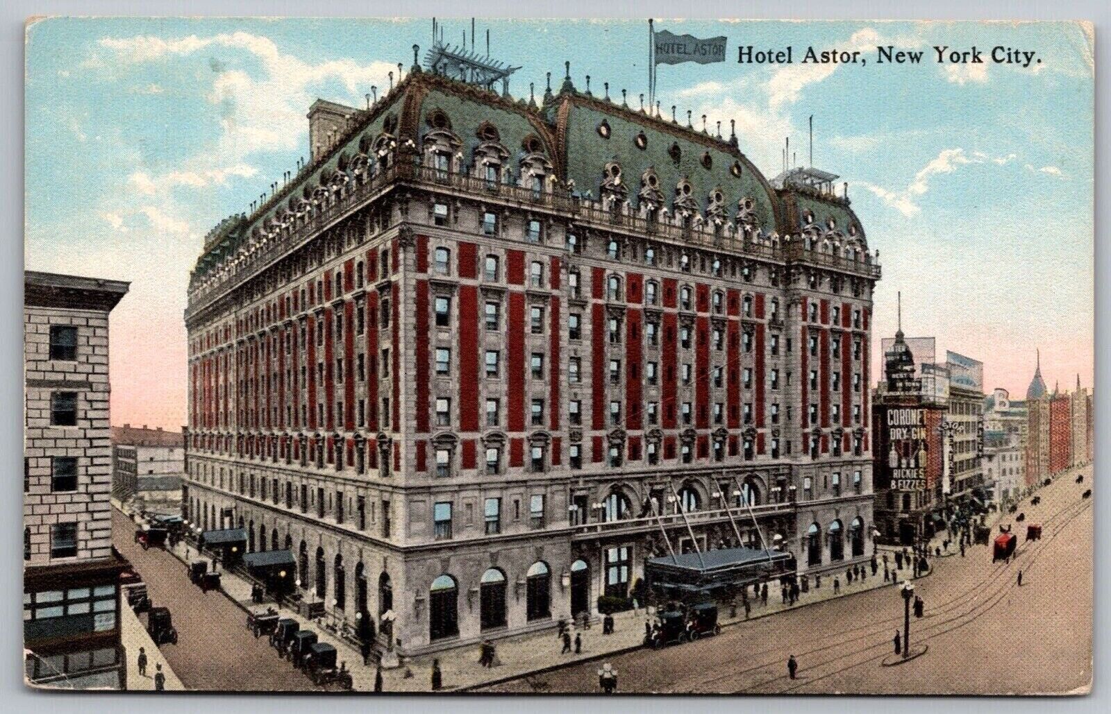 Hotel Astor New York City Nyc 1915 Cancel Wob Postcard