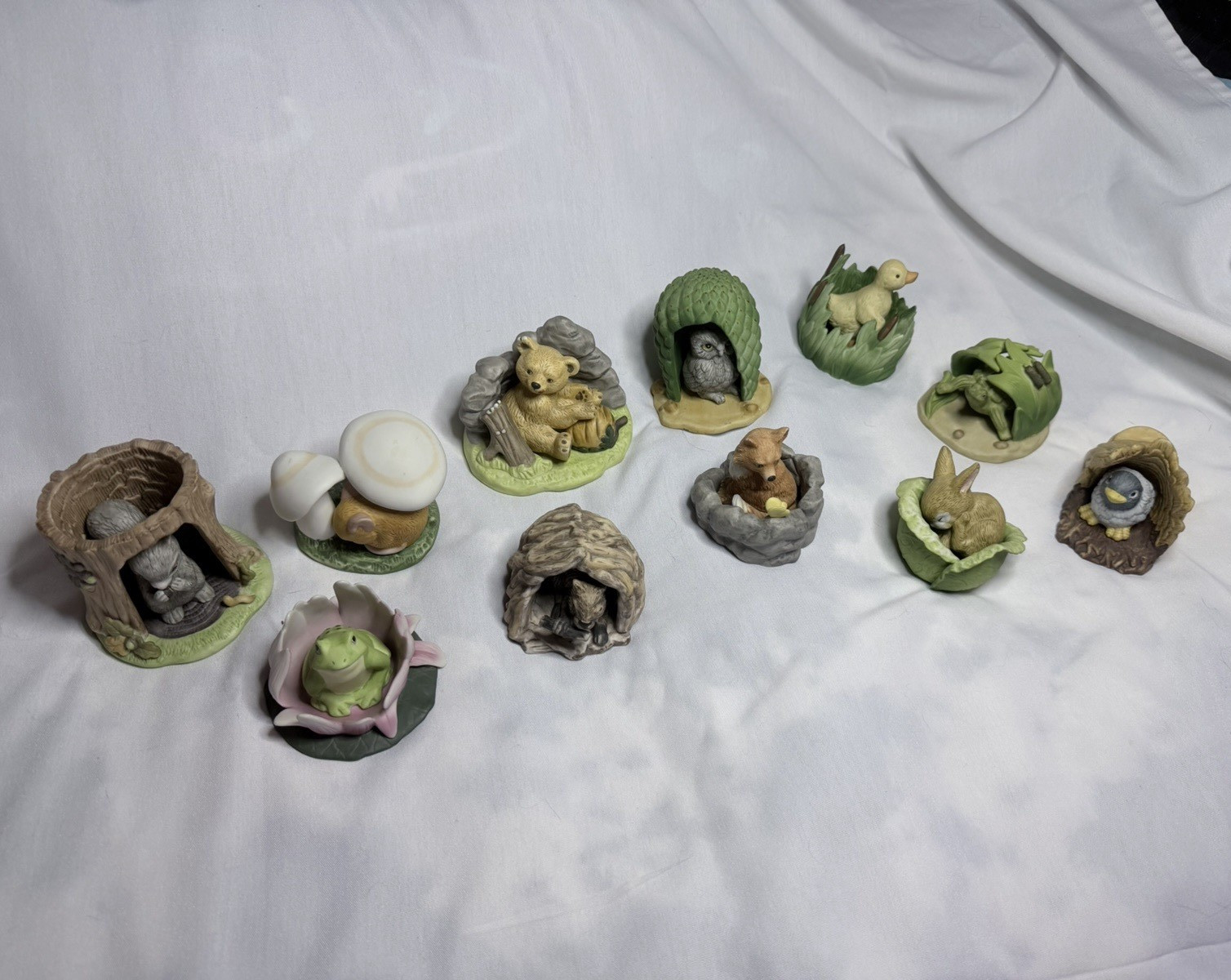Franklin Porcelain Woodland Surprises 12pc 1984 Figurines Signed J.B. Smith x12