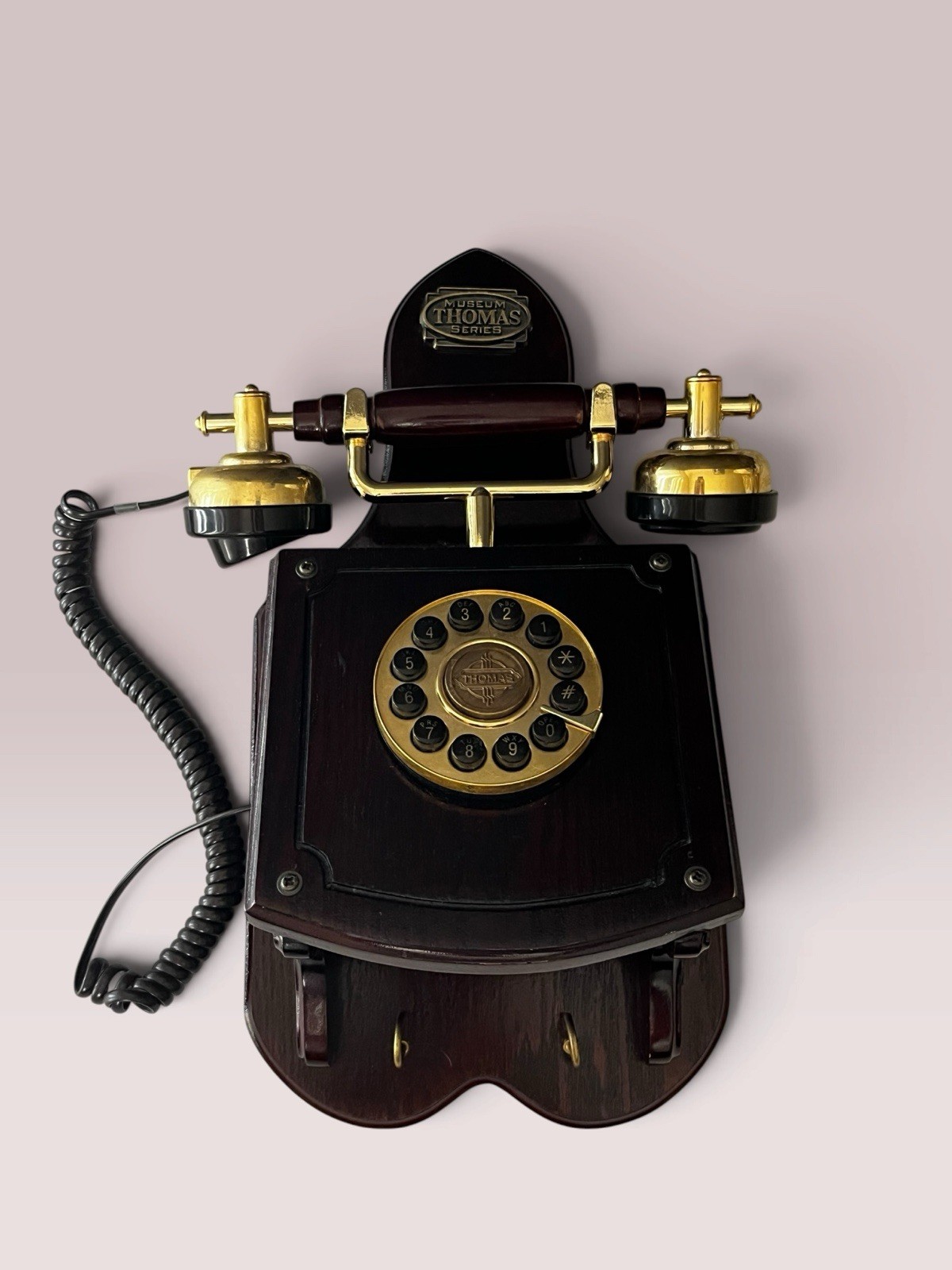 Vintage 1998 Thomas Museum Series Telephone Wood Brass Retro Push Button Phone Vintage 1998 Thomas Museum Series Telephone Wood Brass Retro Push Button Phone